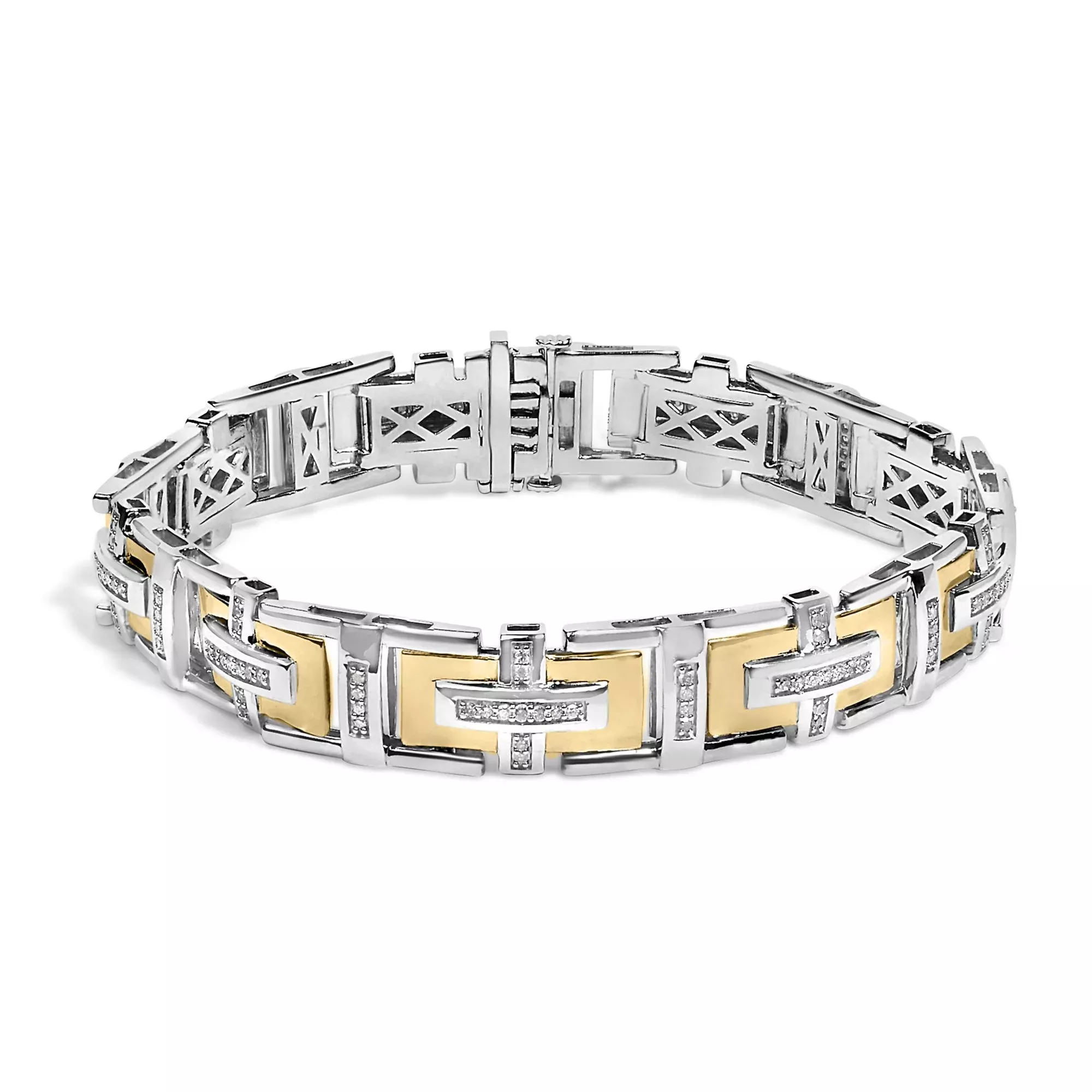 Men's10K Yellow Gold Plated Silver Diamond Accent Geometric Link Bracelet