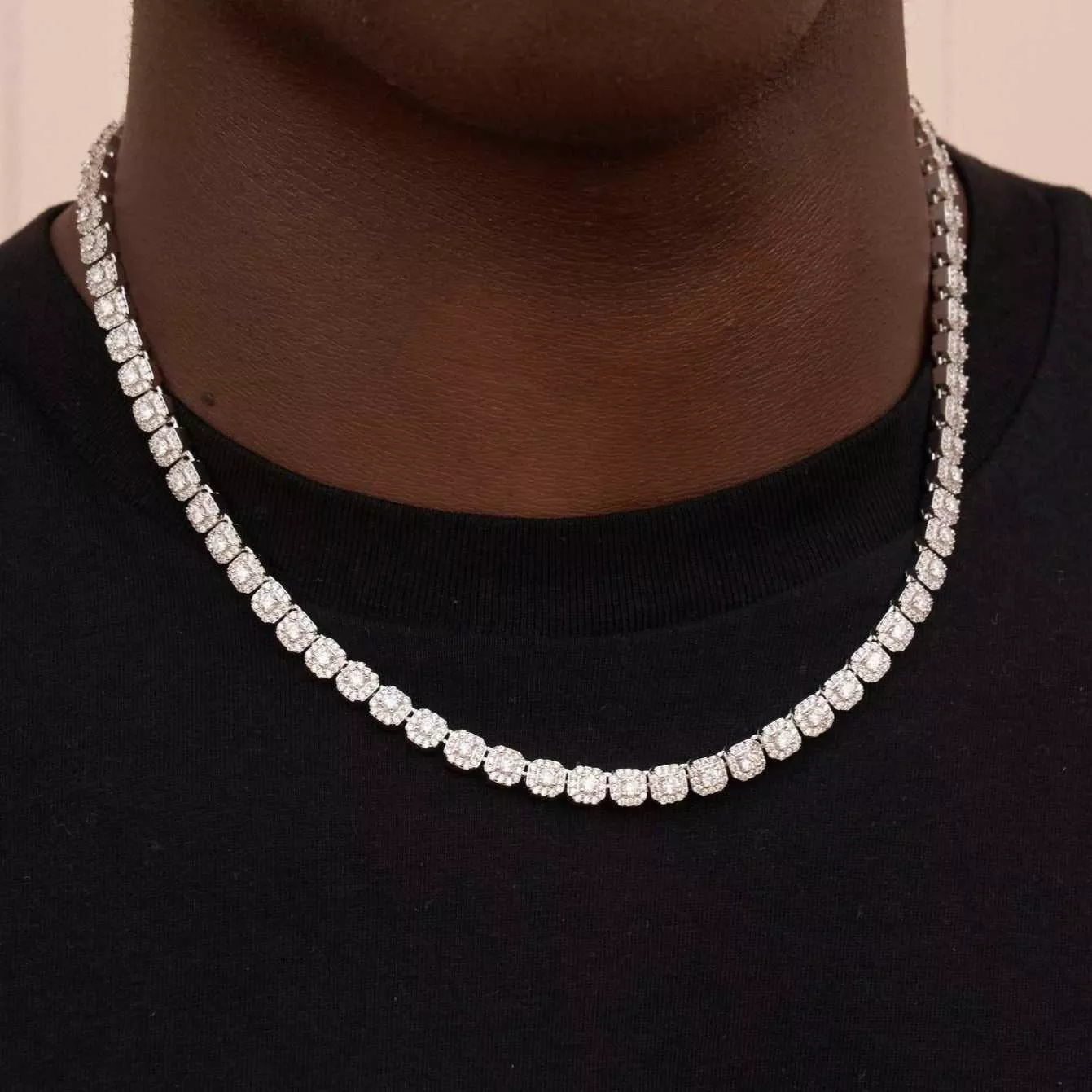 Micro Clustered Tennis Chain in White Gold - 6mm