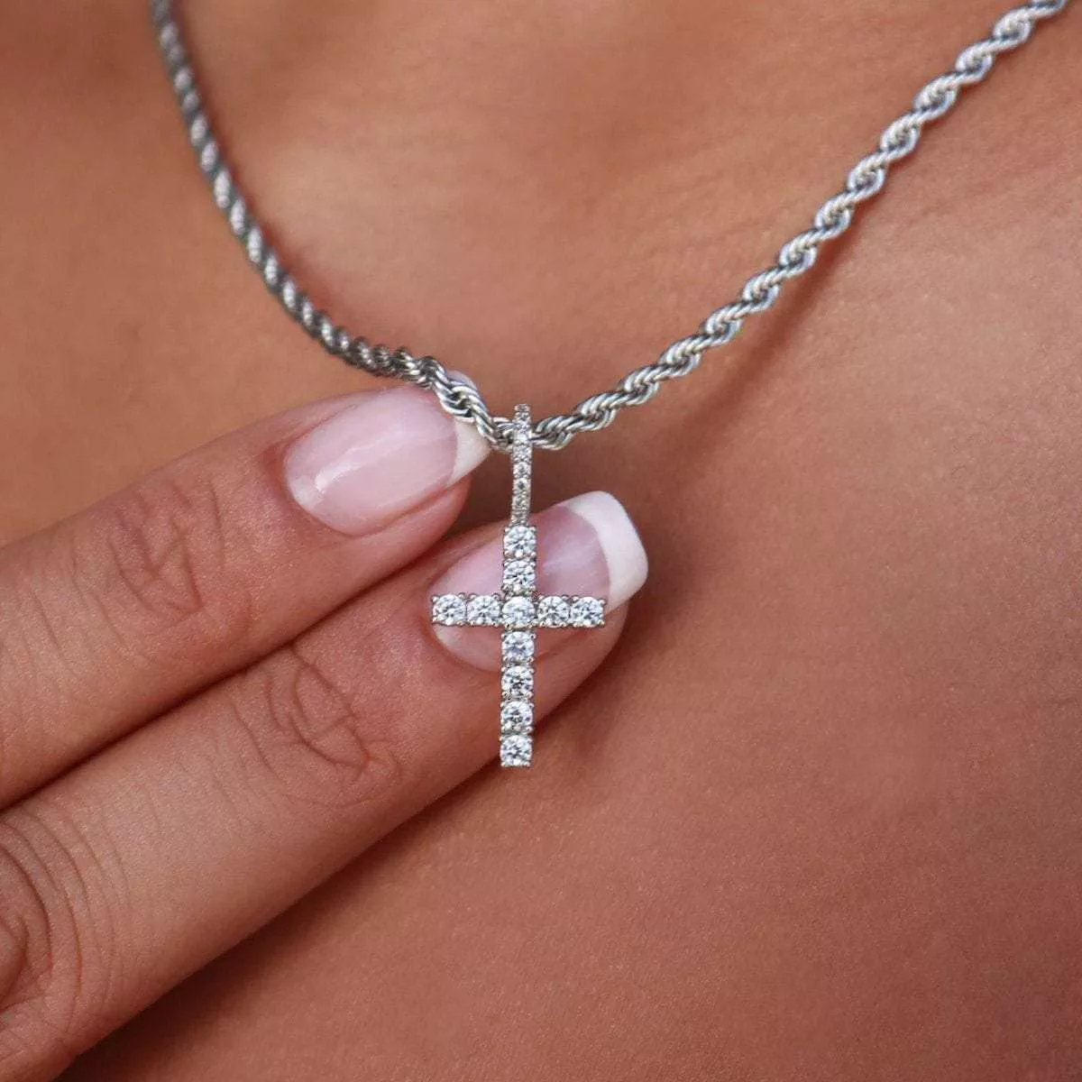 Micro Diamond Cross Pendant in White Gold