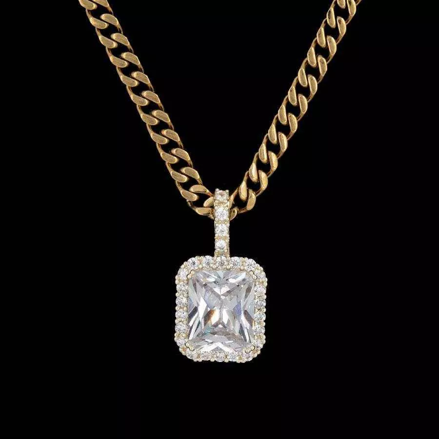 Micro Diamond Stone Pendant in Yellow Gold