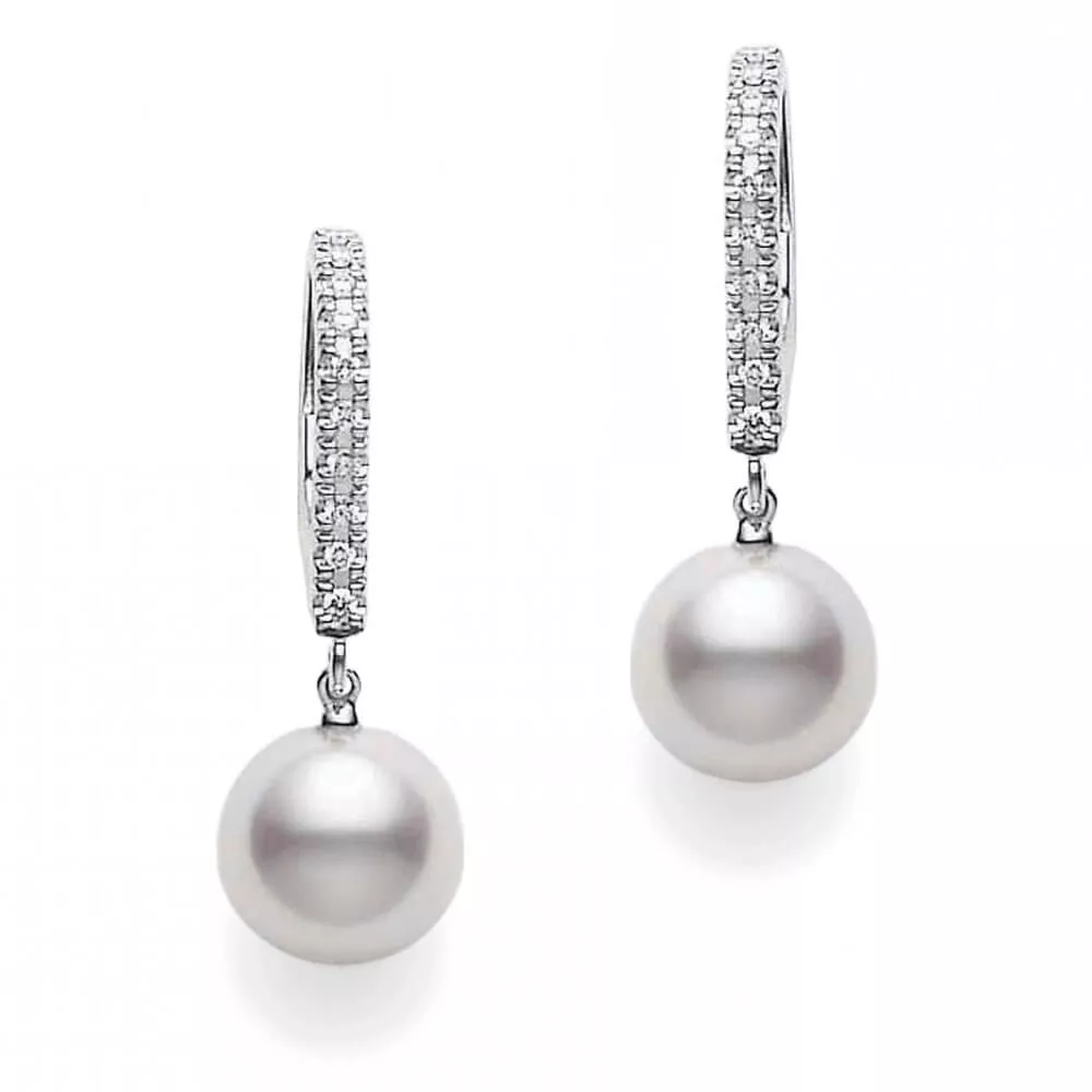 Mikimoto Akoya Cultured Pearl & Diamond Earrings 18K