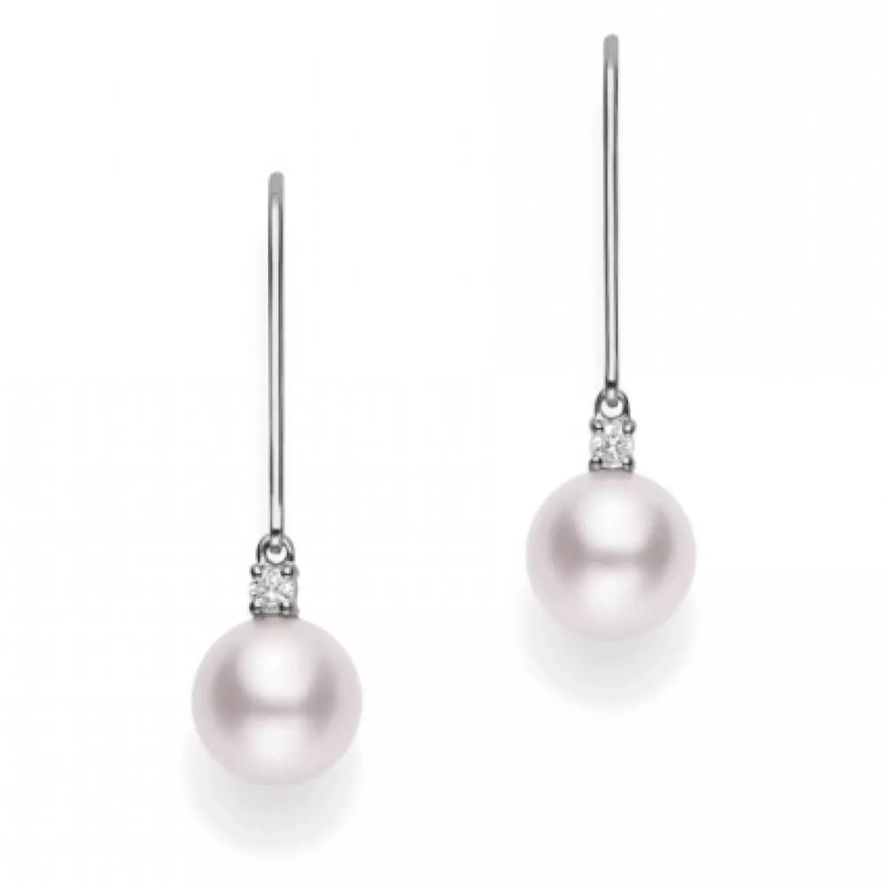 Mikimoto Akoya Cultured Pearl & Diamond Earrings 7mm, 18K