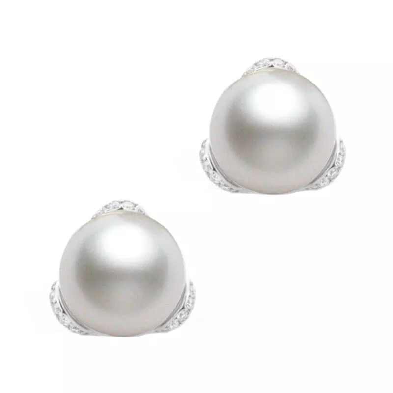 Mikimoto Akoya Cultured Pearl & Diamond Earrings, 8mm, 18K