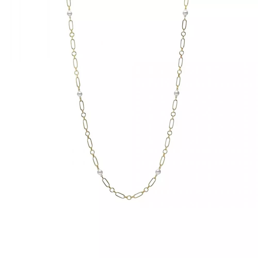 Mikimoto Paperclip Chain Akoya Cultured Pearl Necklace 18K, 24"
