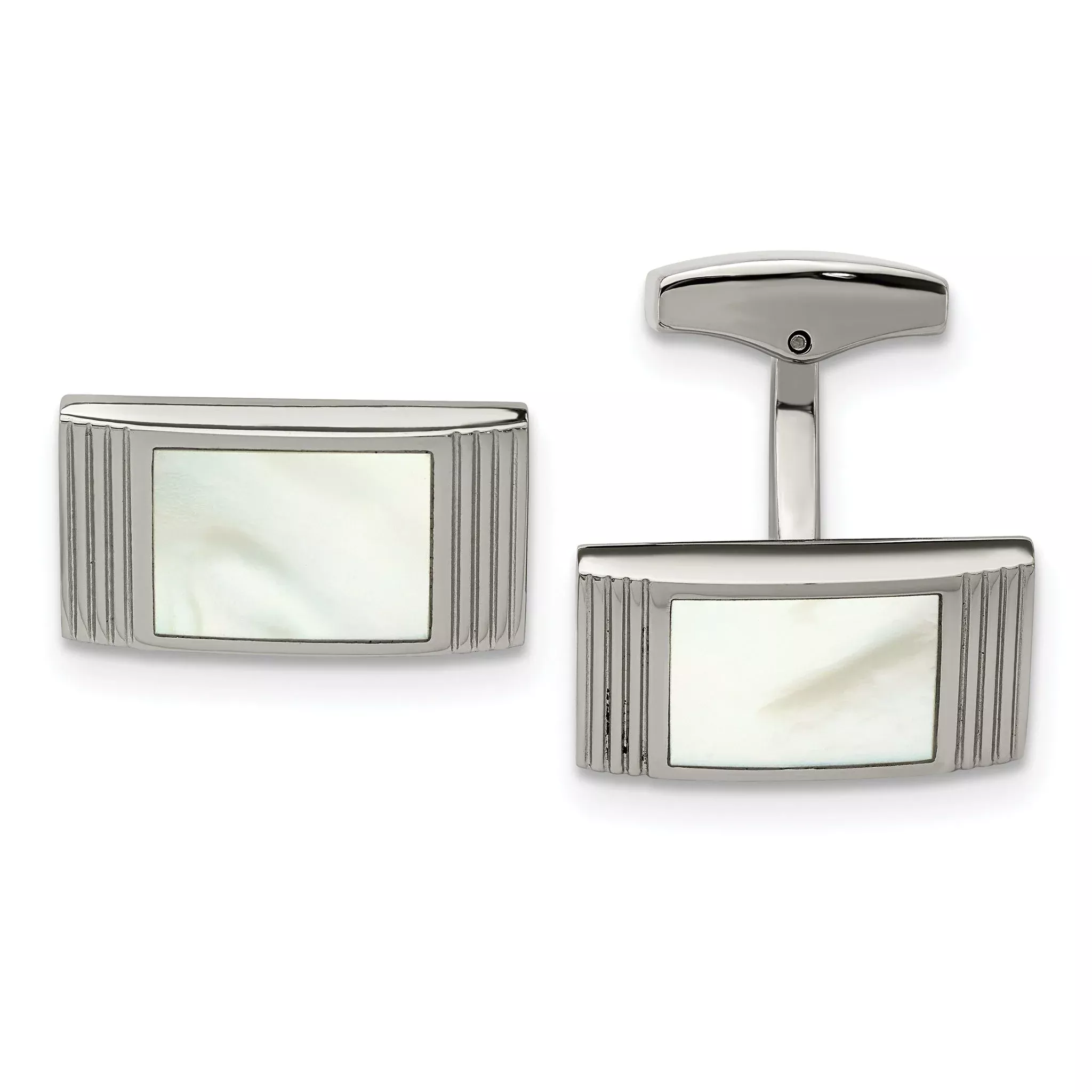 Mother of Pearl Rectangle Cufflinks in Stainless Steel