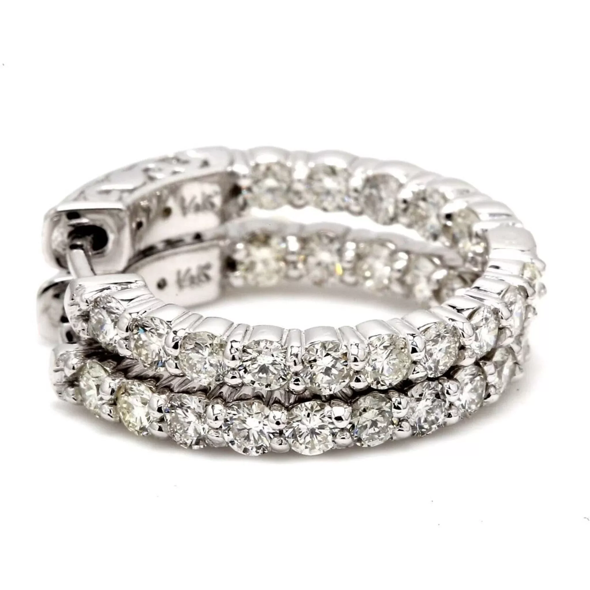 Ninacci 14K White Gold Inside Out Hoop Earrings with 1.74 Carats Diamonds and Special Spring Lock