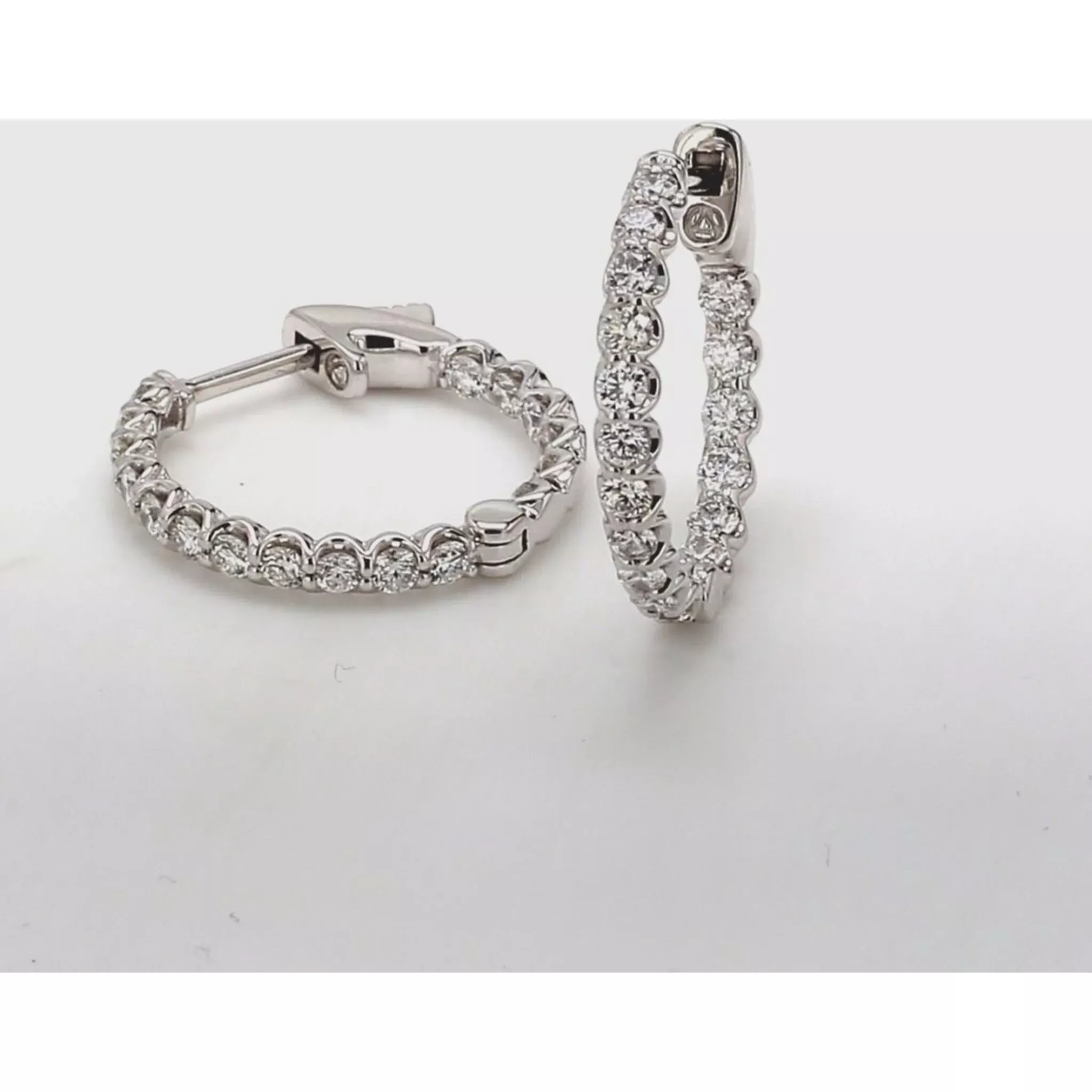 Ninacci 14K White Gold Inside Out Hoop Earrings with U-Prong Set Diamonds - 1.05 Carat Total Diamond Weight