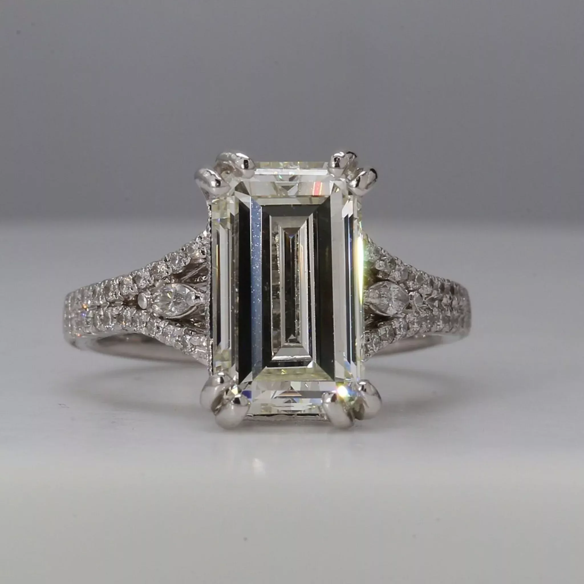 Ninacci Platinum Split-Shank Semi Mount with U-Prong and Pave Set Marquise Diamonds - 0.64 Carat Total Diamond Weight - Size 5.75