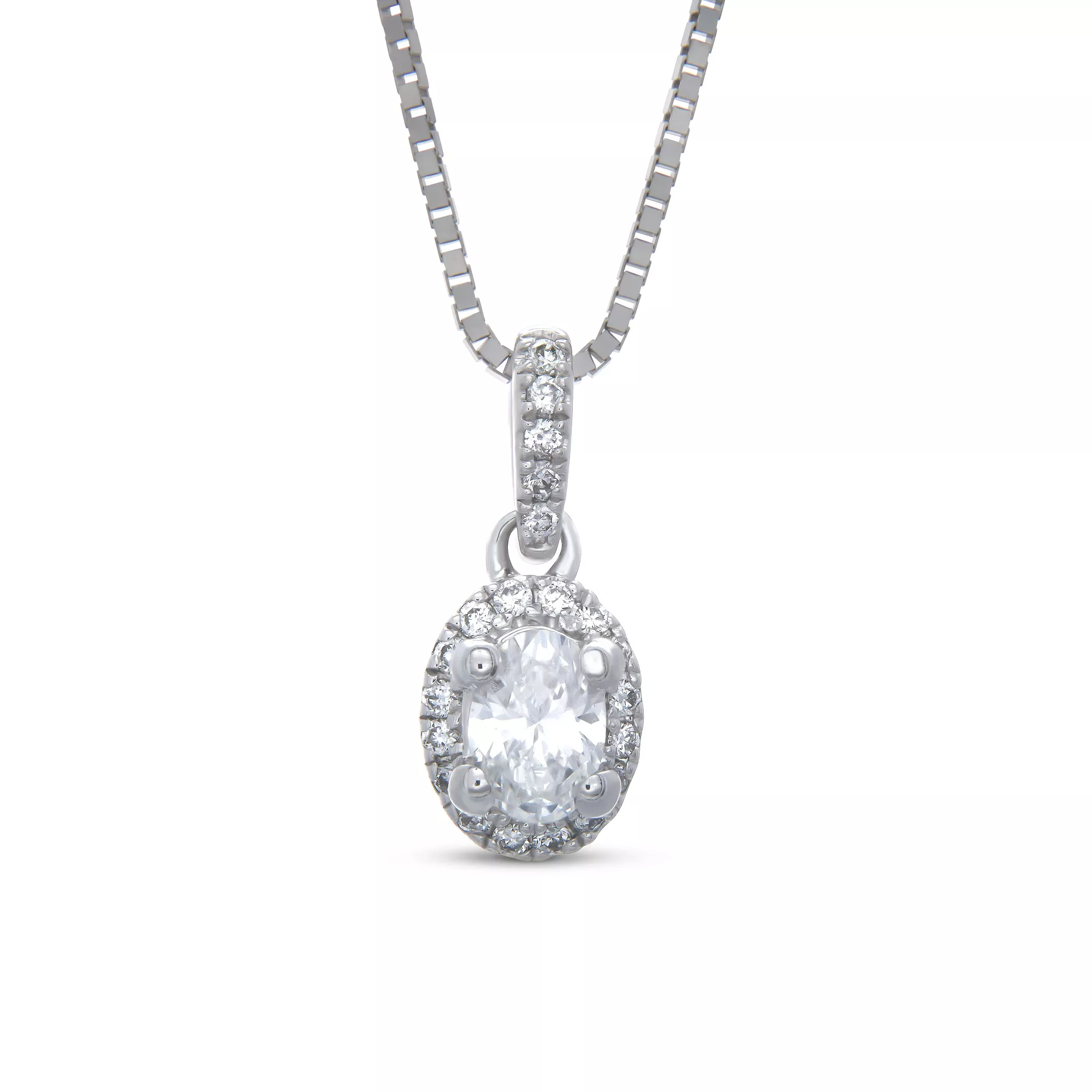 Oval Cluster Diamond Pendant, 14K White Gold