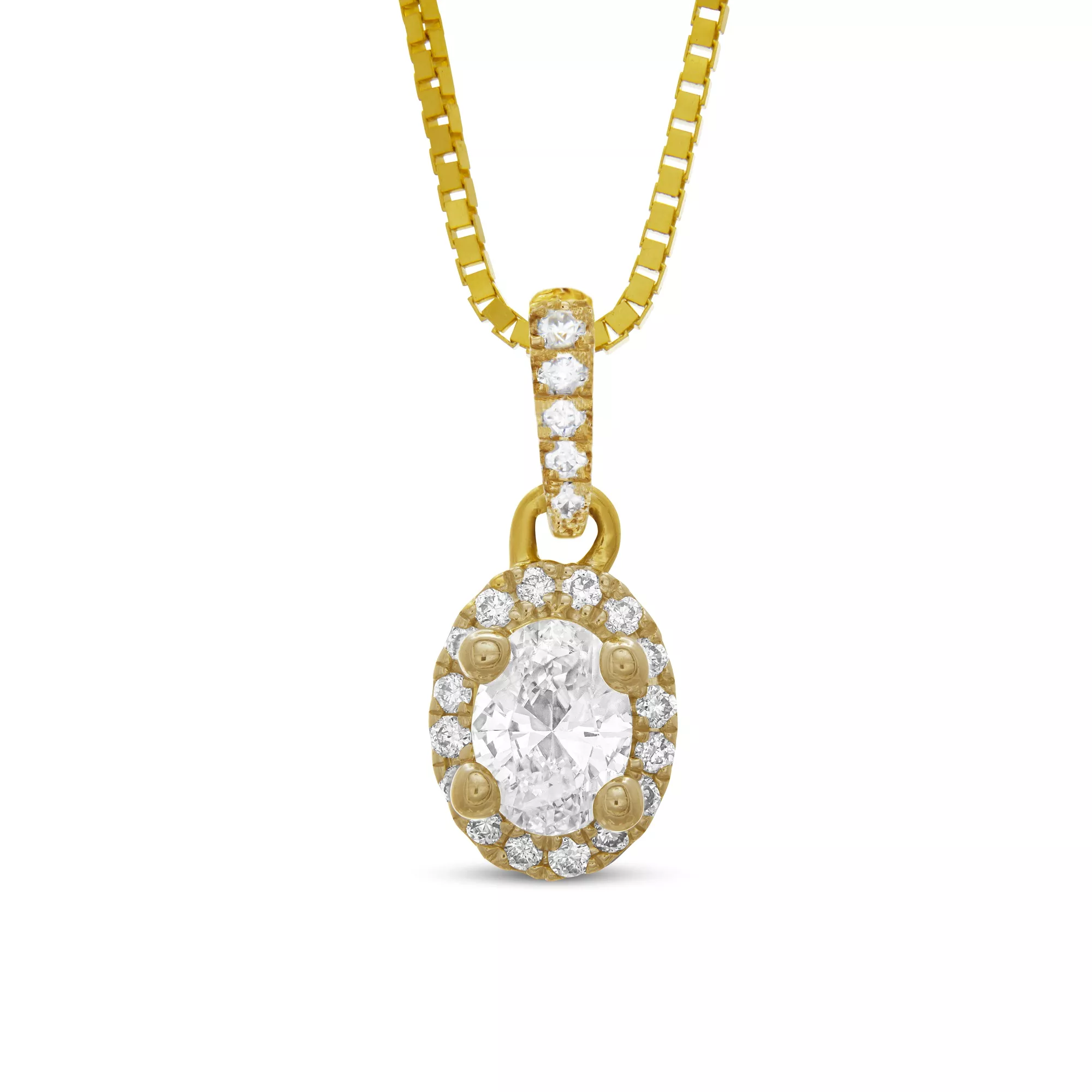 Oval Cluster Diamond Pendant, 14K Yellow Gold