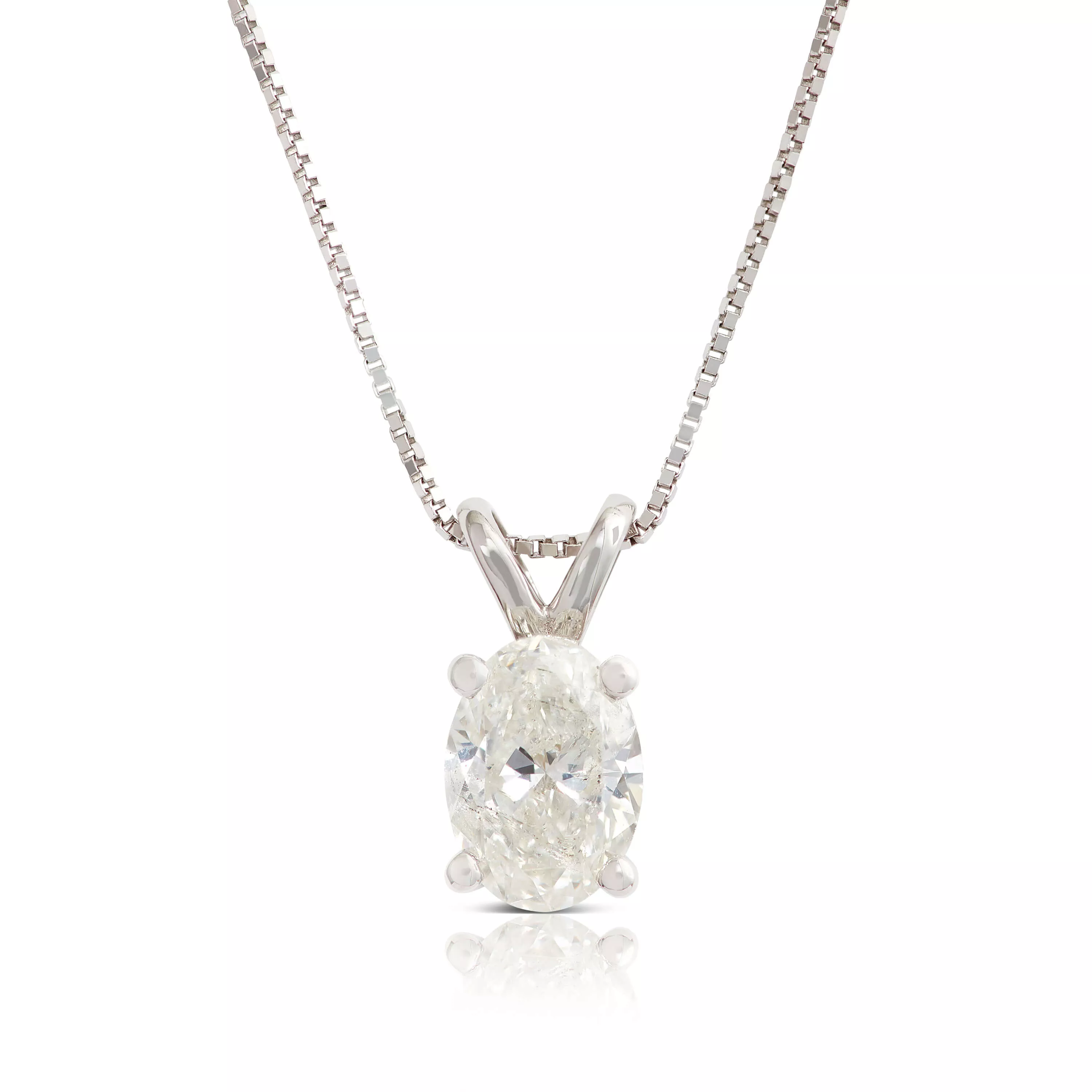 Oval Diamond Pendant, ½ Carat Total Weight, 14K White Gold