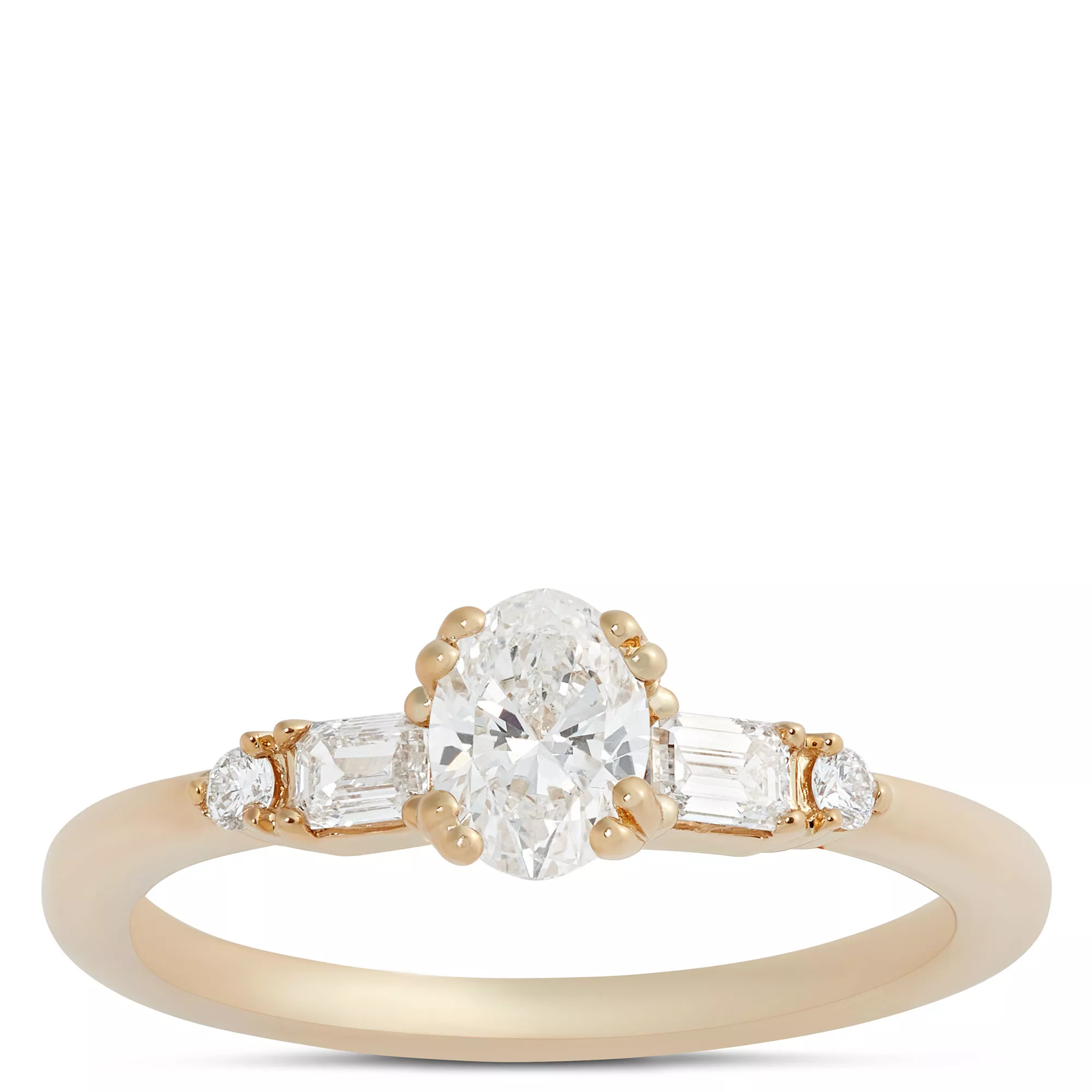 Oval, Emerald and Round Cut Diamond Engagement Ring, 14K Yellow Gold