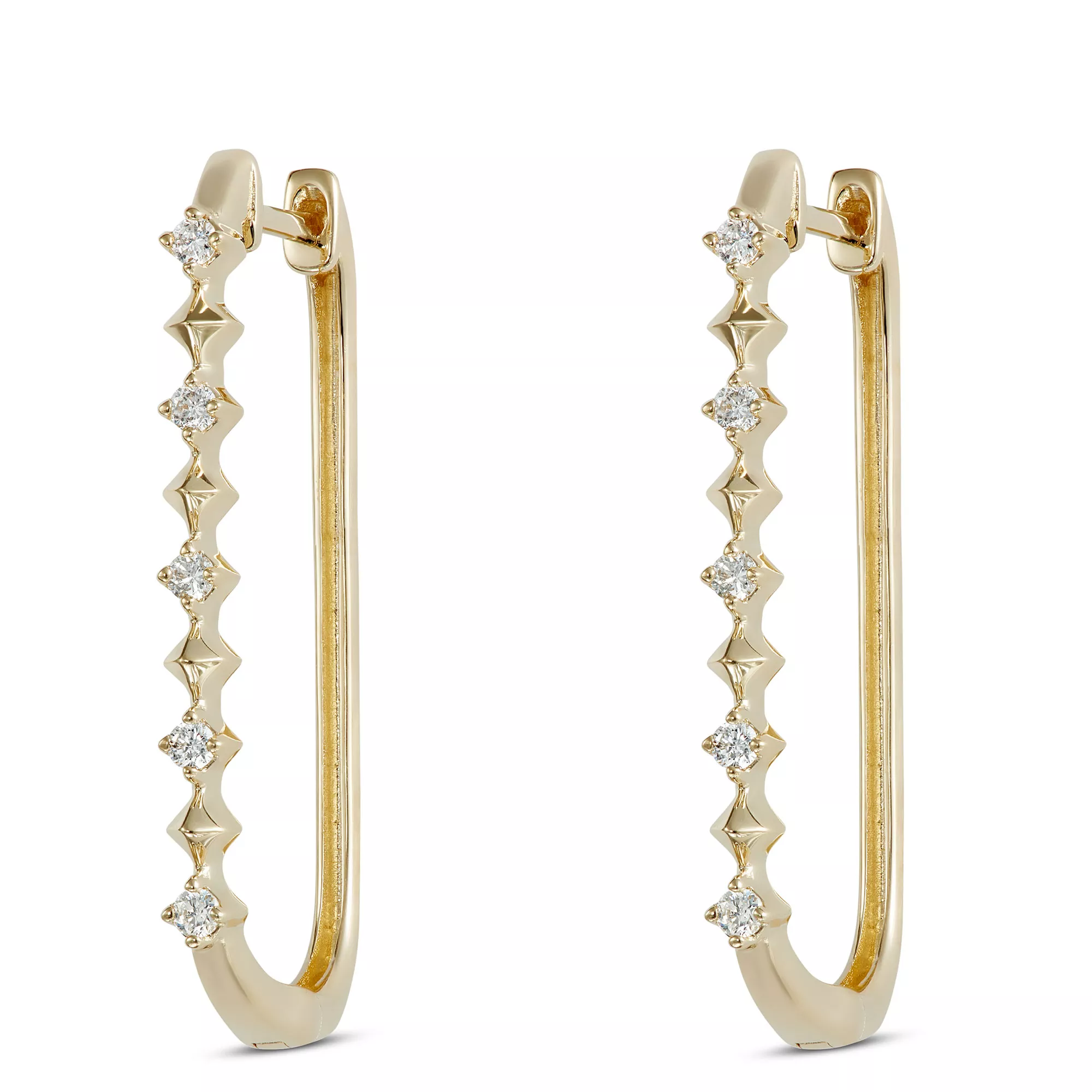 Oval Hoop Diamond Earrings, 14K Yellow Gold