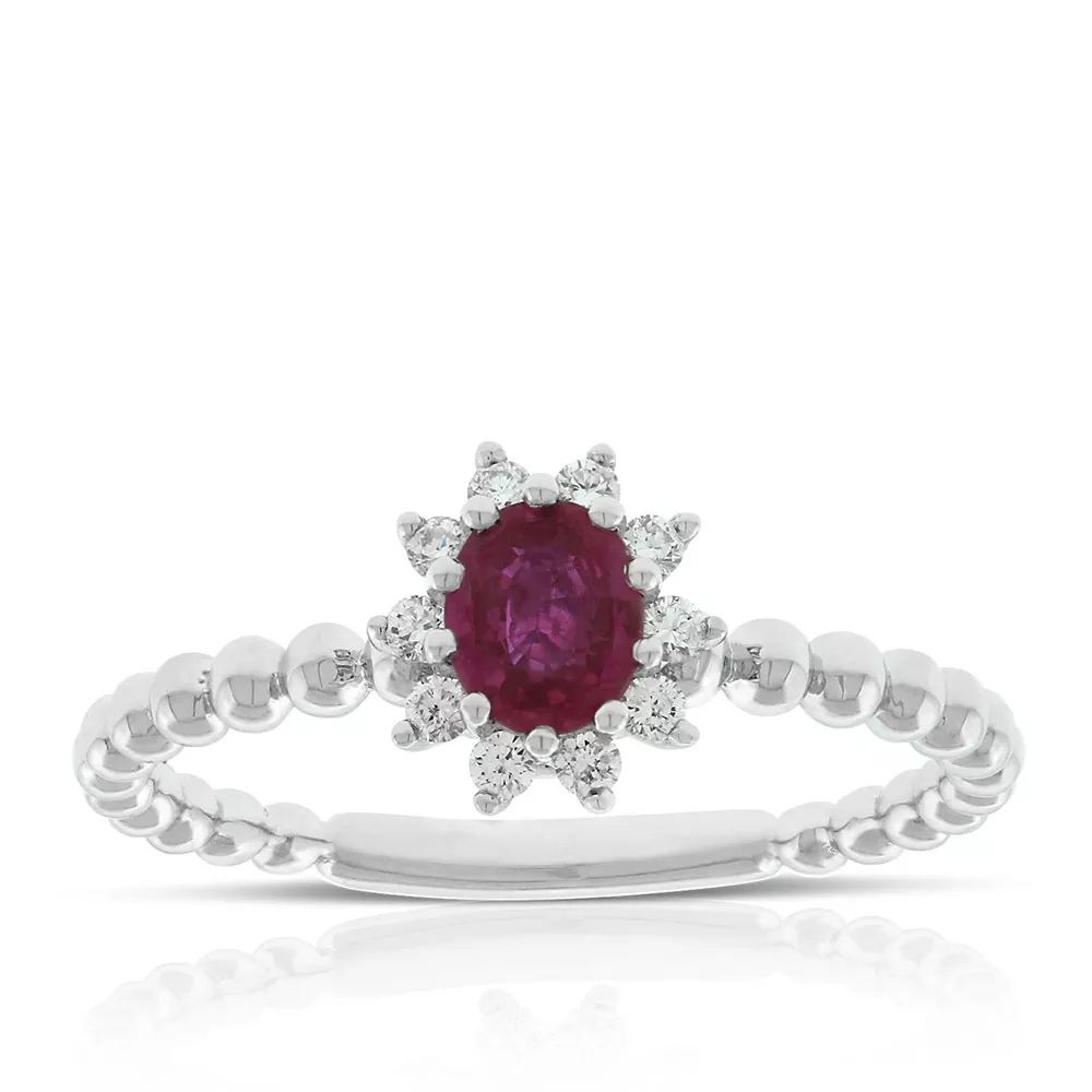 Oval Ruby & Diamond Halo Ring 14K
