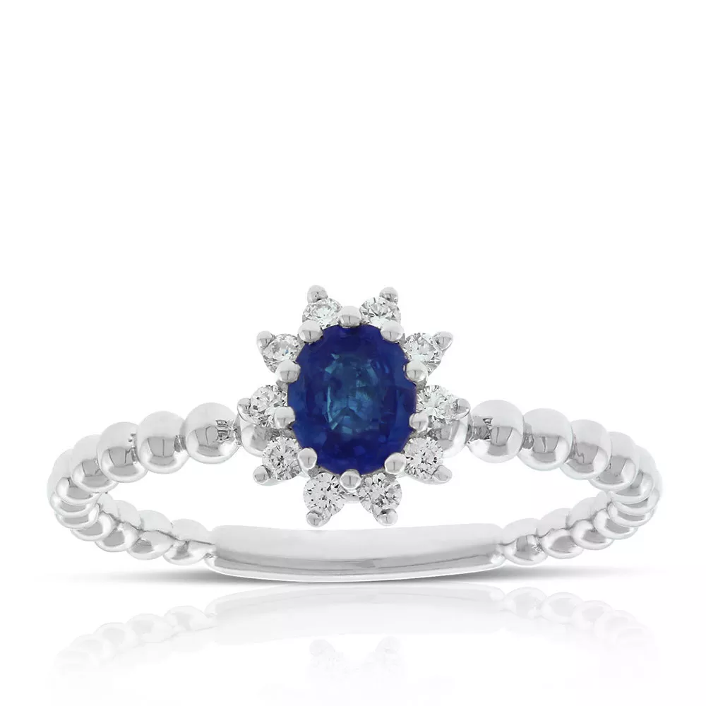 Oval Sapphire & Diamond Halo Ring 14K