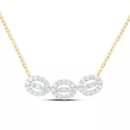 Oval Shape Round & Baguette Diamond Necklace 14K Yellow Gold