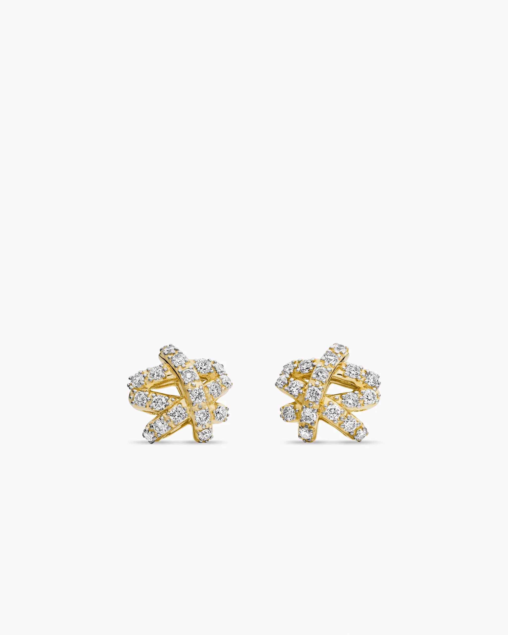Pavé Crossover Stud Earrings 18K Yellow Gold with Diamonds, 9mm