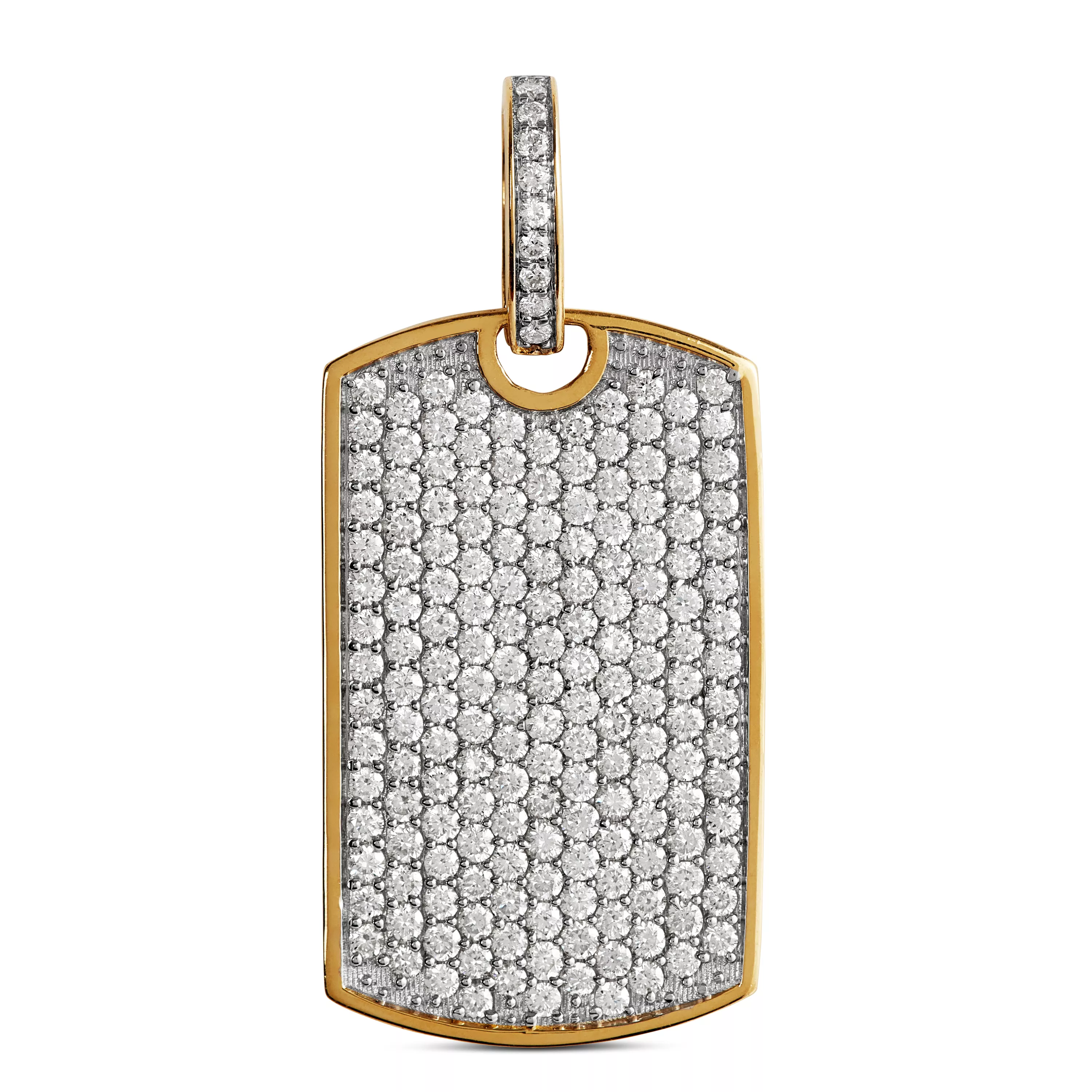 Pave Diamond Dog Tag Pendant, 14K Yellow Gold
