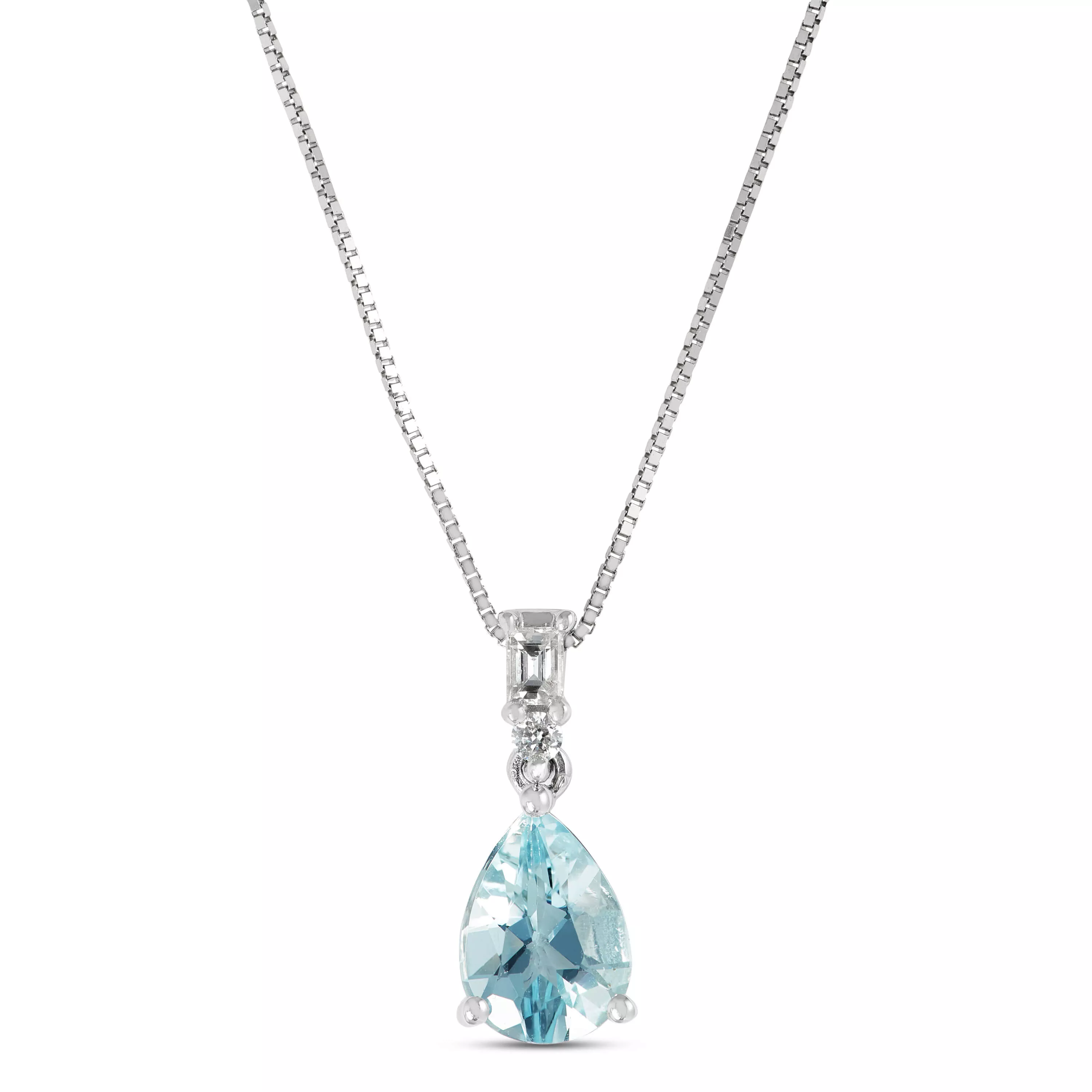 Pear Aquamarine & Diamond Necklace 14K