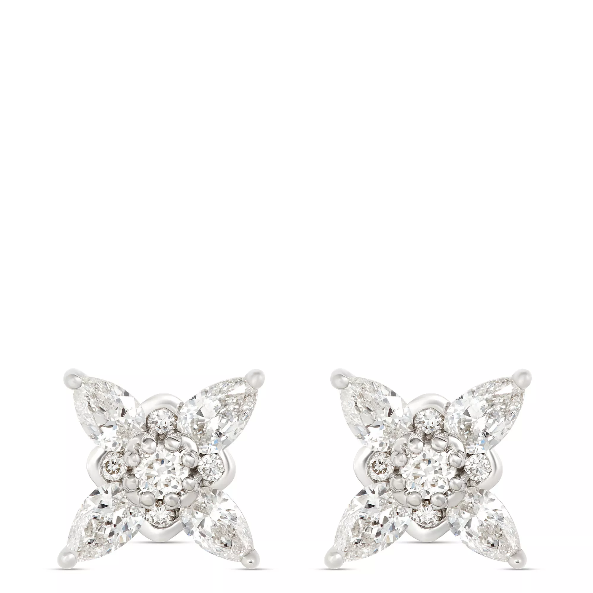 Pear and Round Cut Diamond Studs, 14K White Gold
