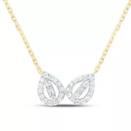 Pear Shape Baguette Diamond Pendant Necklace 14K Yellow Gold