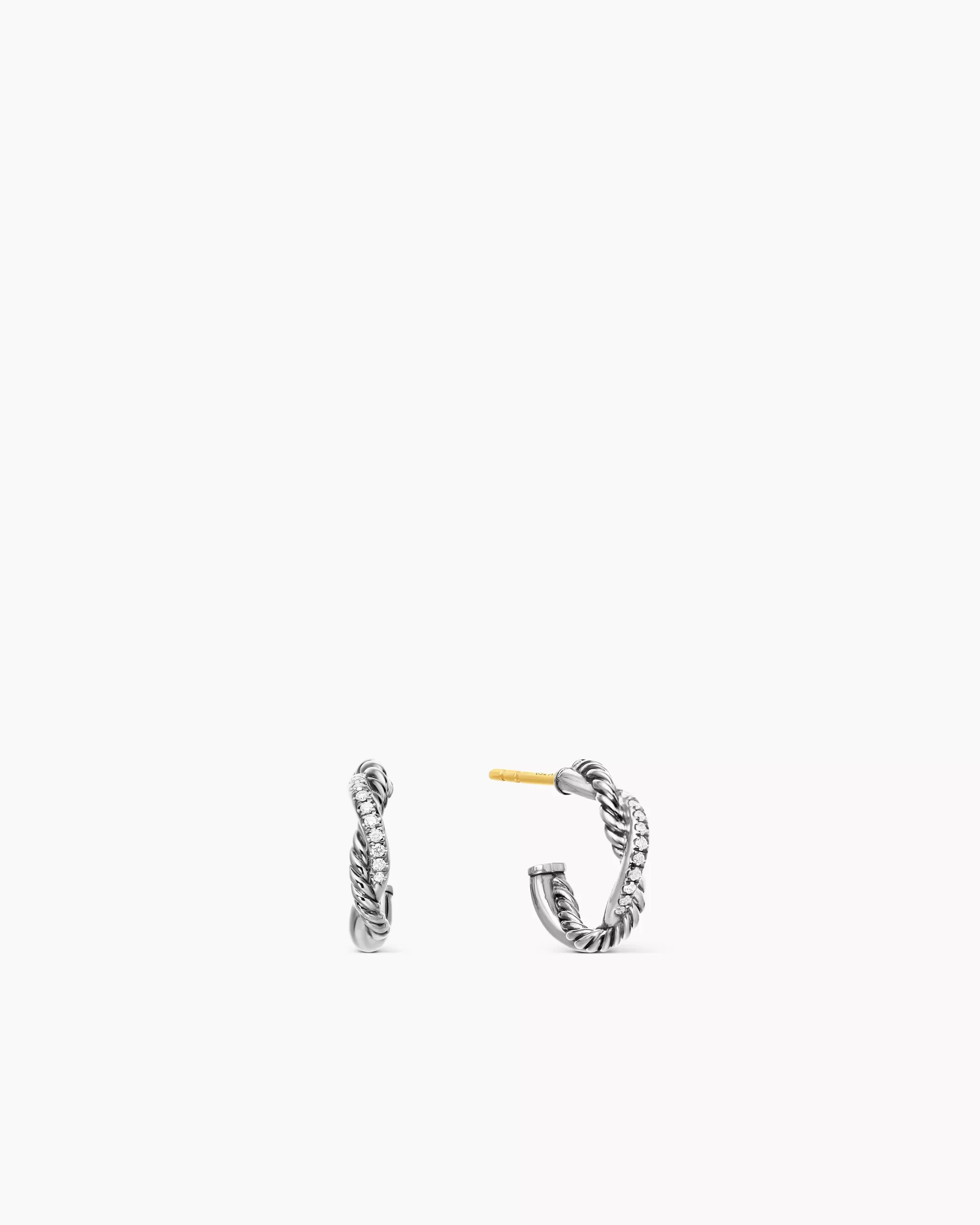 Petite Infinity Huggie Hoop Earrings Sterling Silver with Diamonds, 3mm