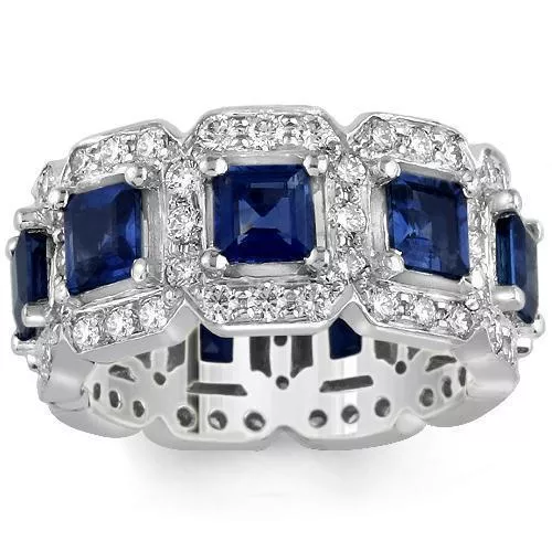 Platinum Womens Diamond Sapphire Eternity Ring 6.50 Ctw