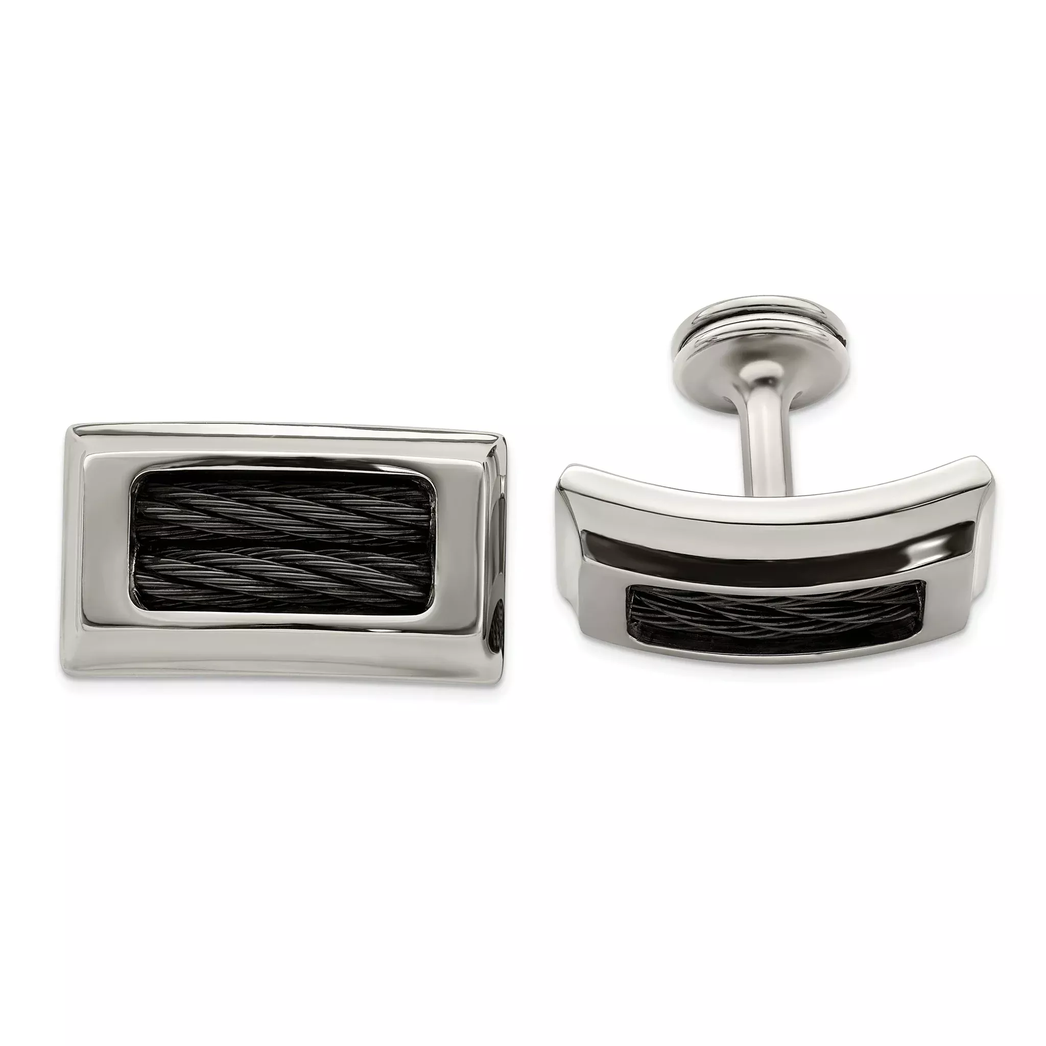 Polished Titanium & Black Cable Cuff Links by Edward Mirell