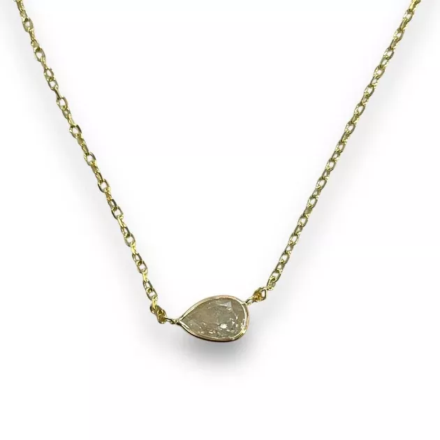 Radiant 14K Yellow Gold 0.73ct Pear Natural Diamond Bezeled Necklace