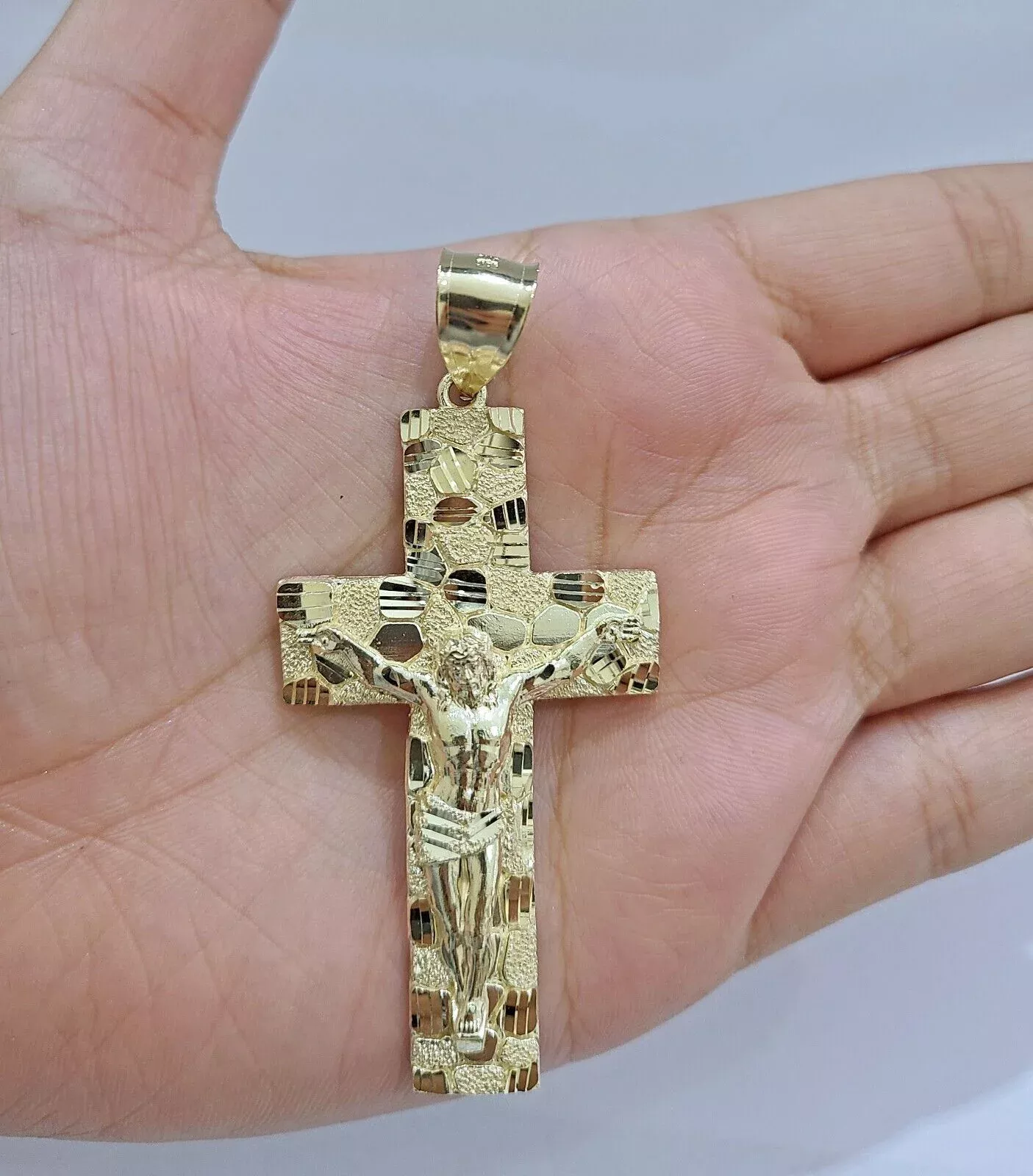 Real 10k Yellow Gold Jesus Cross Charm Pendant 2.5'' inches