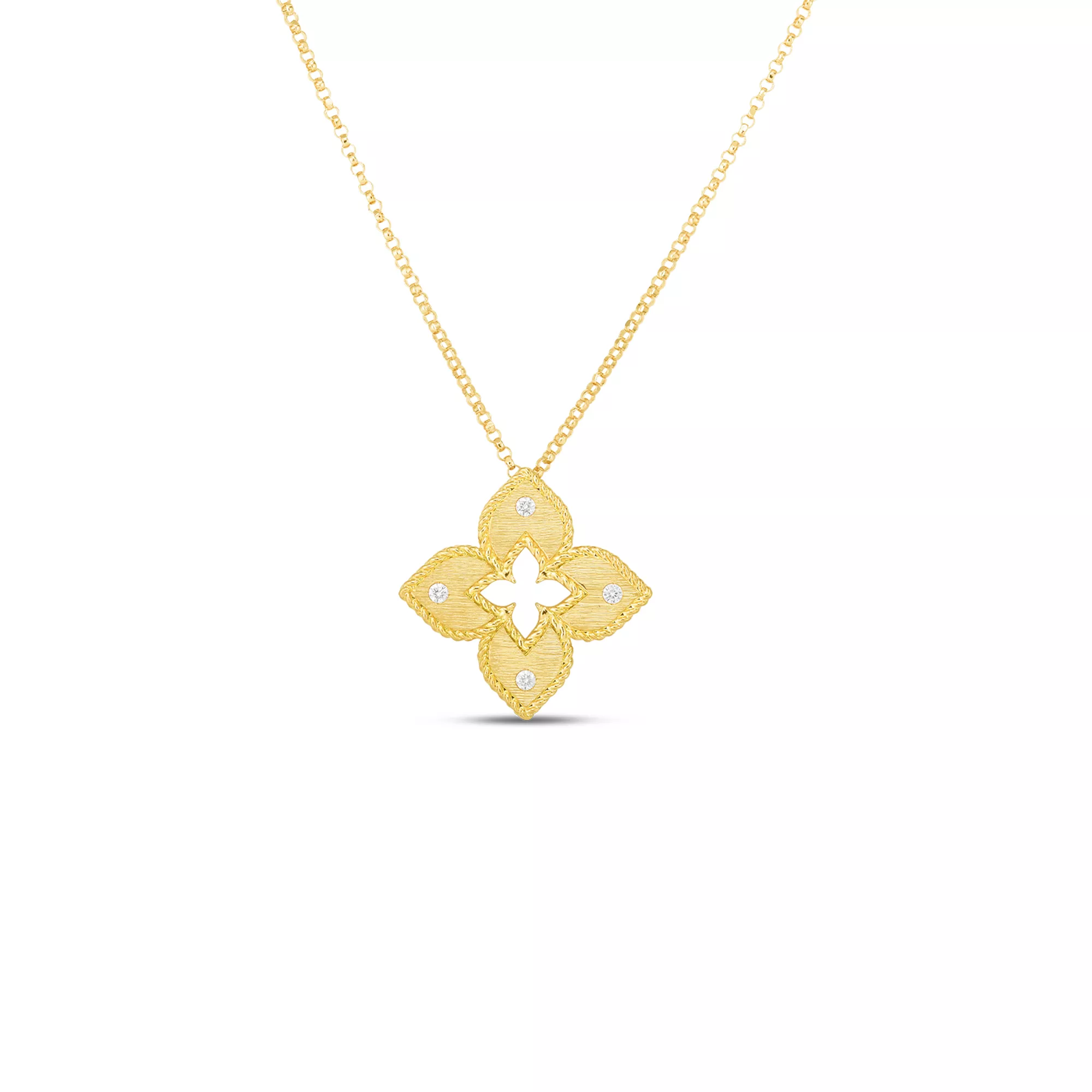 Roberto Coin 18K Gold Petite Venetian Princess Diamond & Satin Finish Medium Flower Necklace