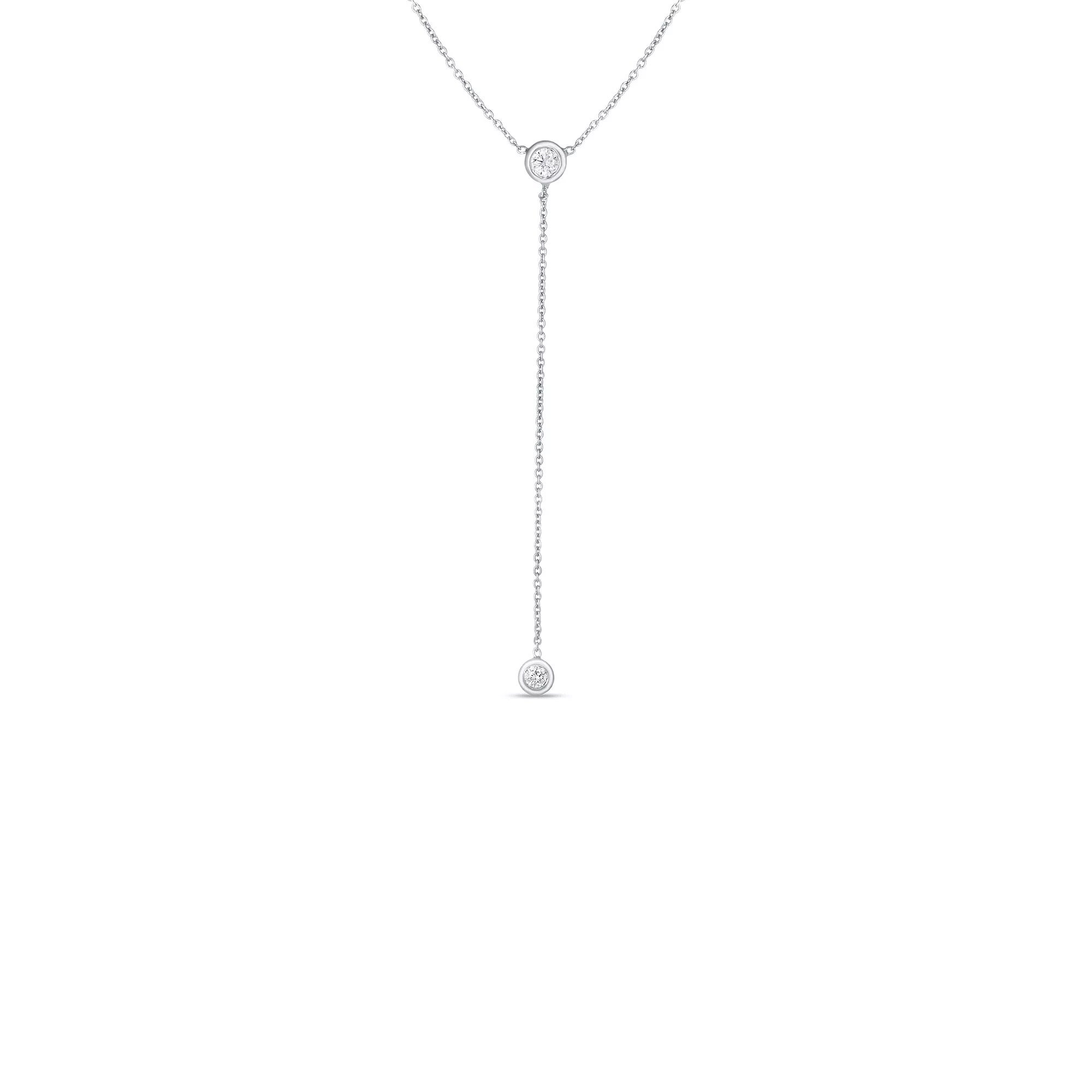 Roberto Coin 18K White Gold Diamonds By The Inch Dangle Bezel Necklace