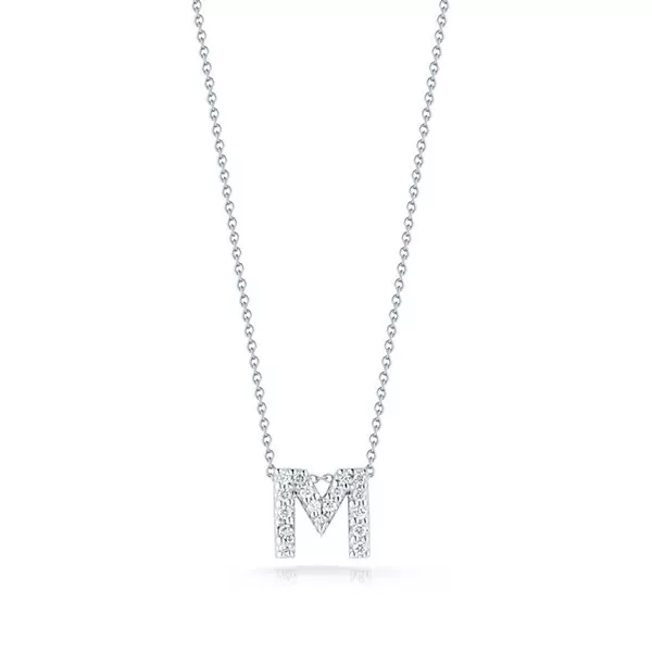 Roberto Coin 18K White Gold Tiny Treasures Diamond Initial Pendant Letter 'M'