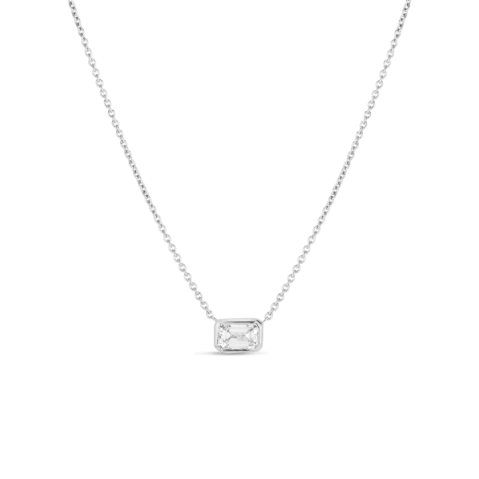 Roberto Coin Emerald Cut Diamond Pendant 18K White Gold, 18"