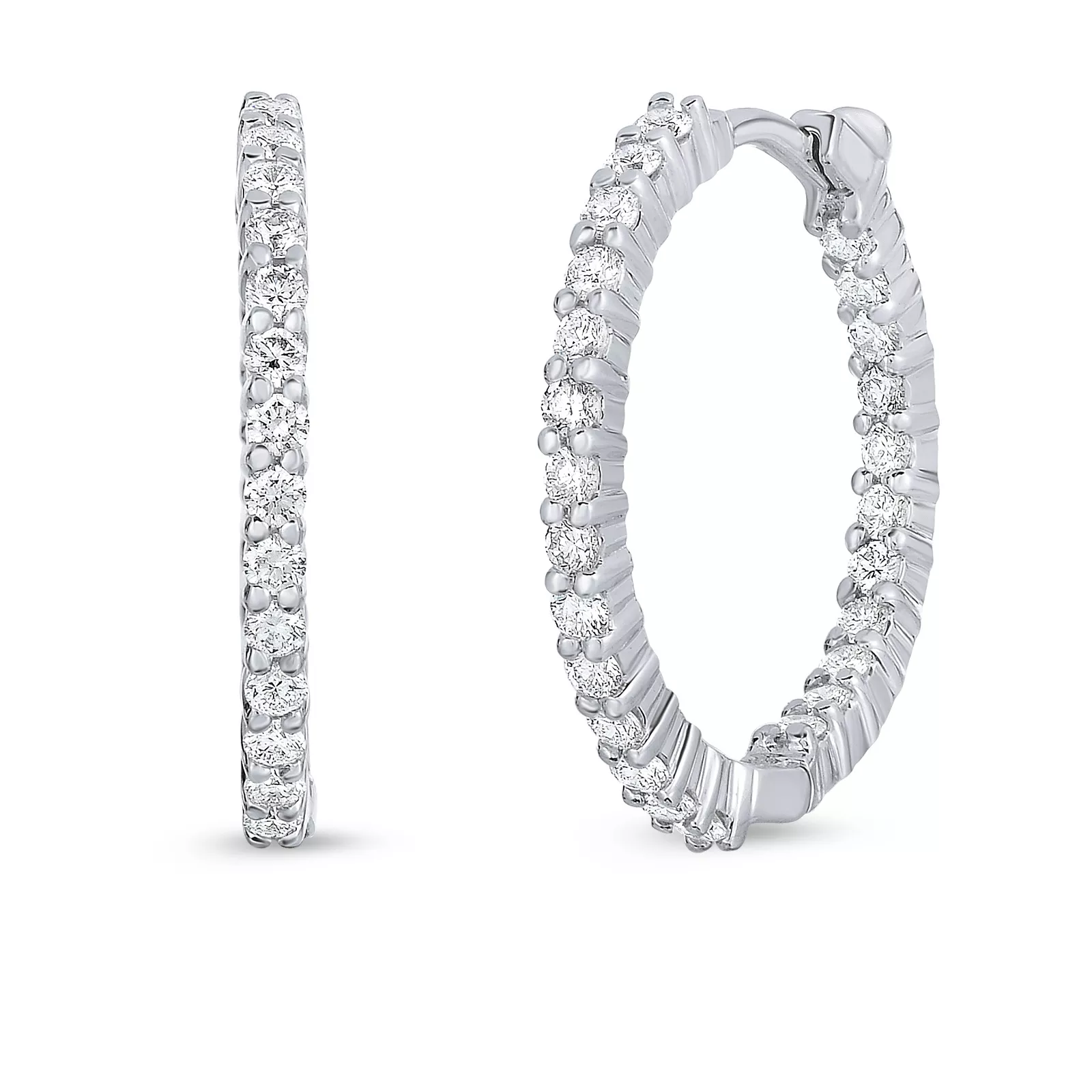 Roberto Coin Extra Small Inside Outside Diamond Hoop Earrings, 18K White Gold