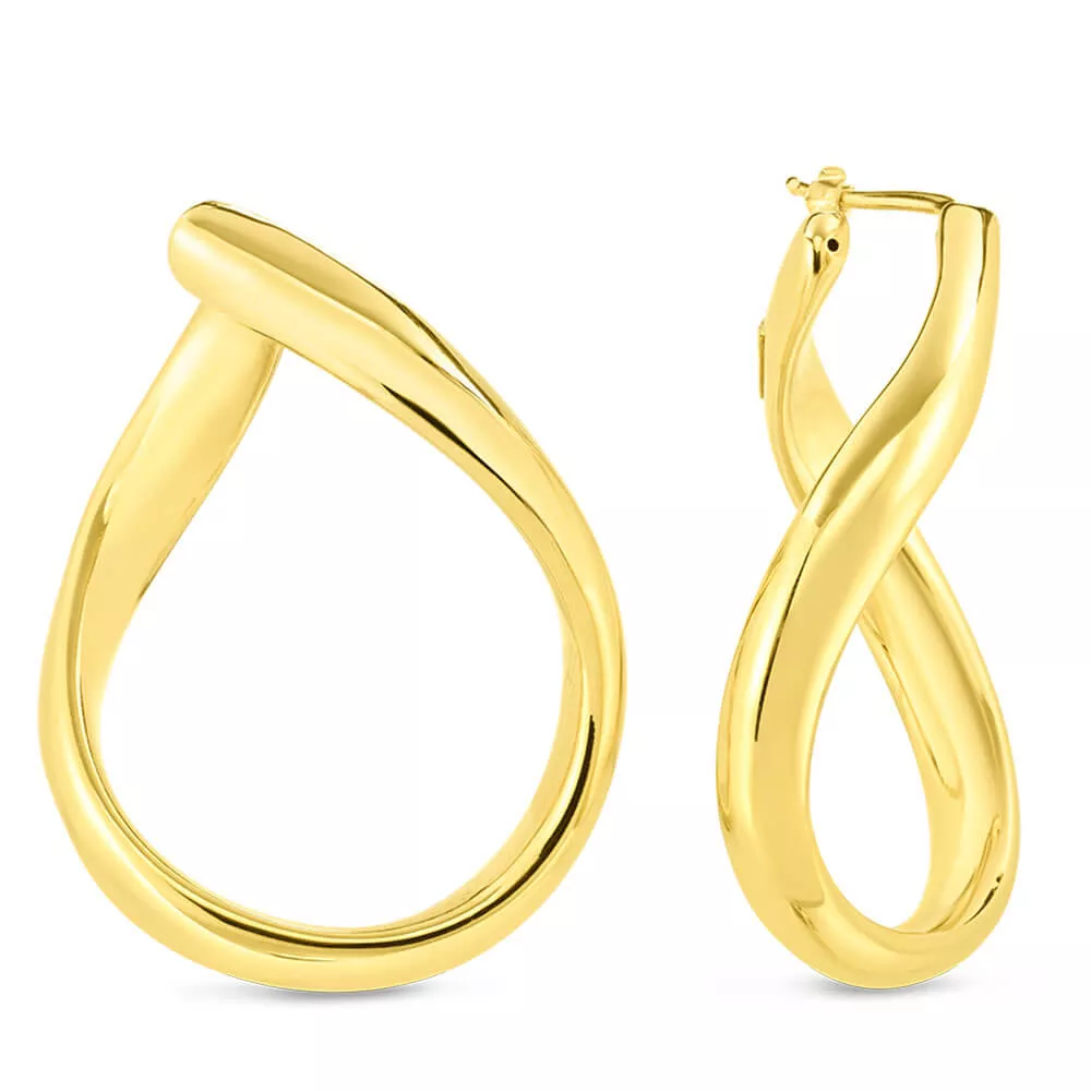 Roberto Coin Oro Classic Curved Contoured Hoop Earrings 18K
