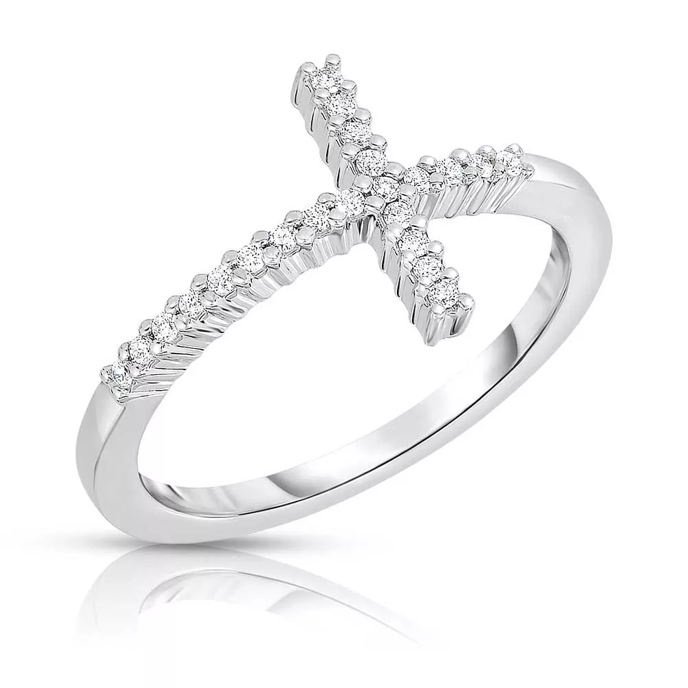 Roberto Coin Tiny Treasures Diamond Sideways Cross Ring 18K