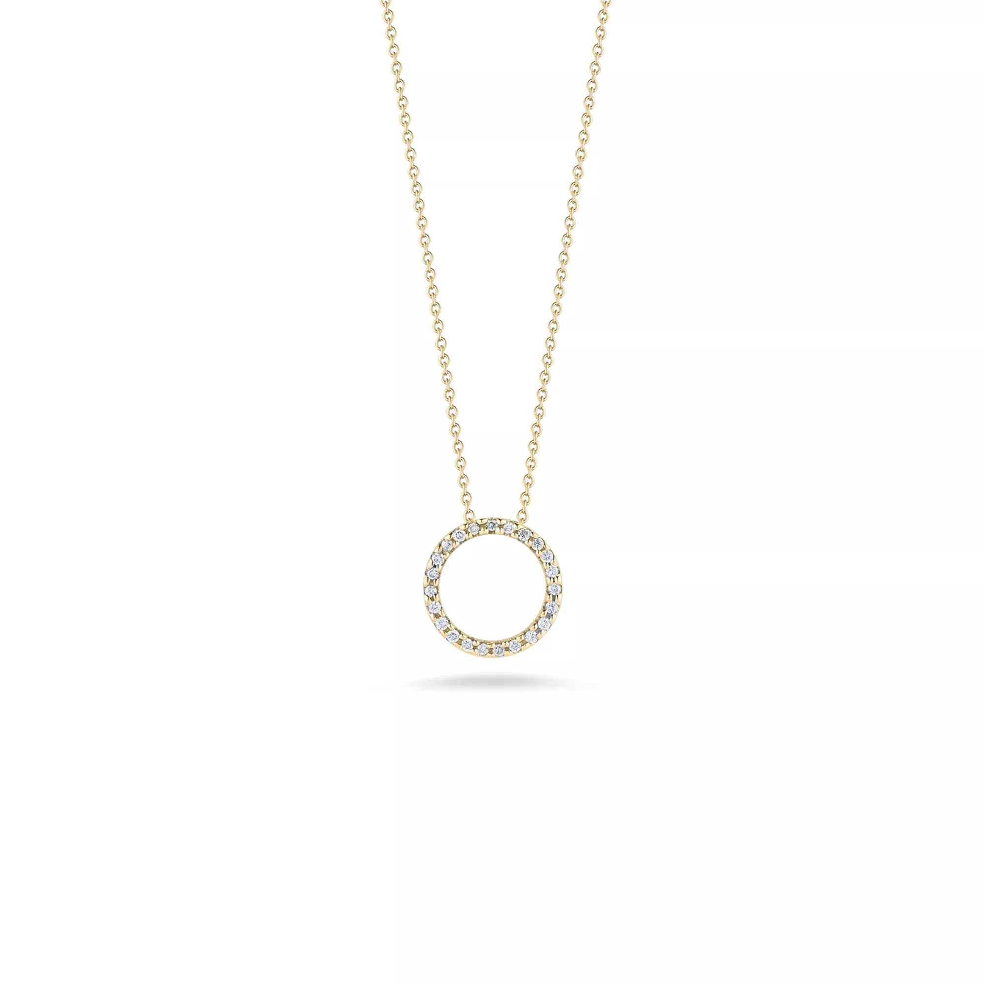 Roberto Coin Tiny Treasures Small Diamond Circle Necklace 18K Yellow Gold, 18 Inches.