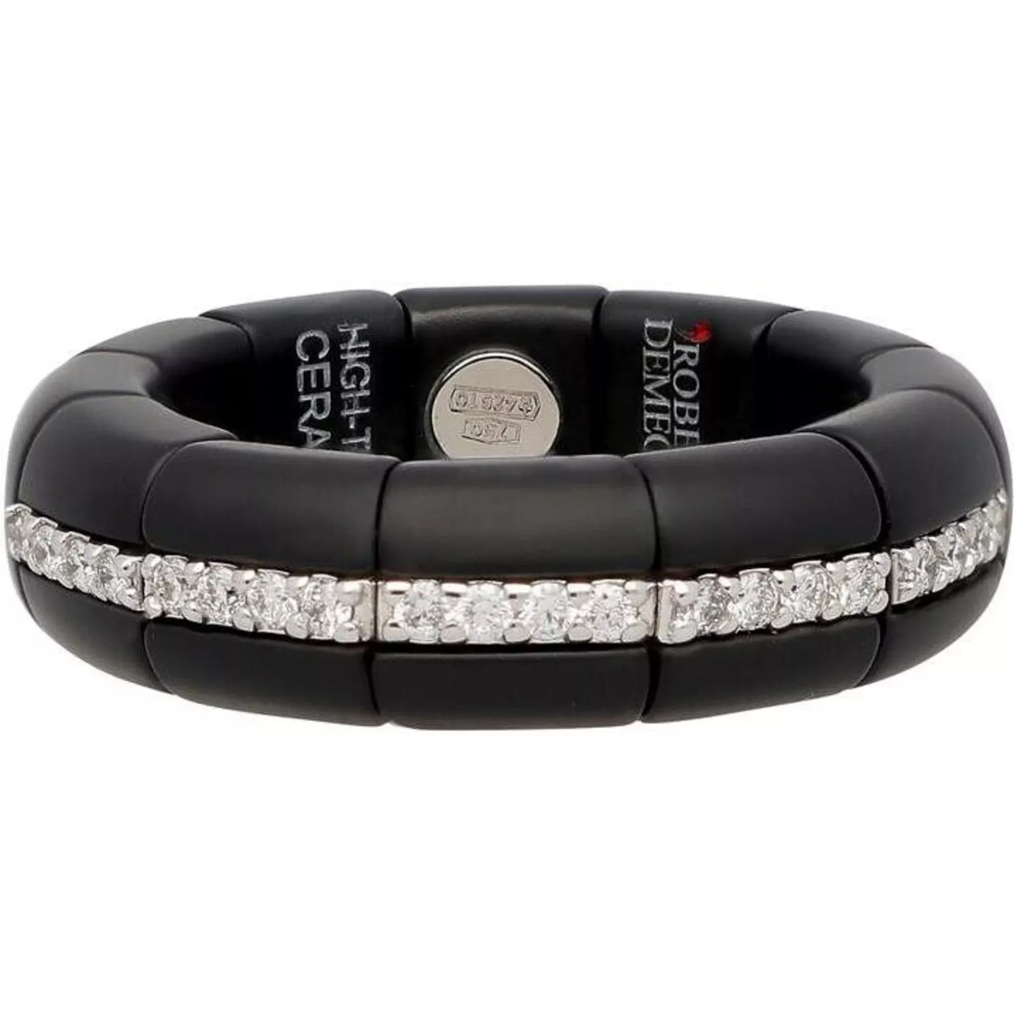 Roberto Demeglio - Black Ceramic Ring With 5 Diamond Sections in 18K White Gold