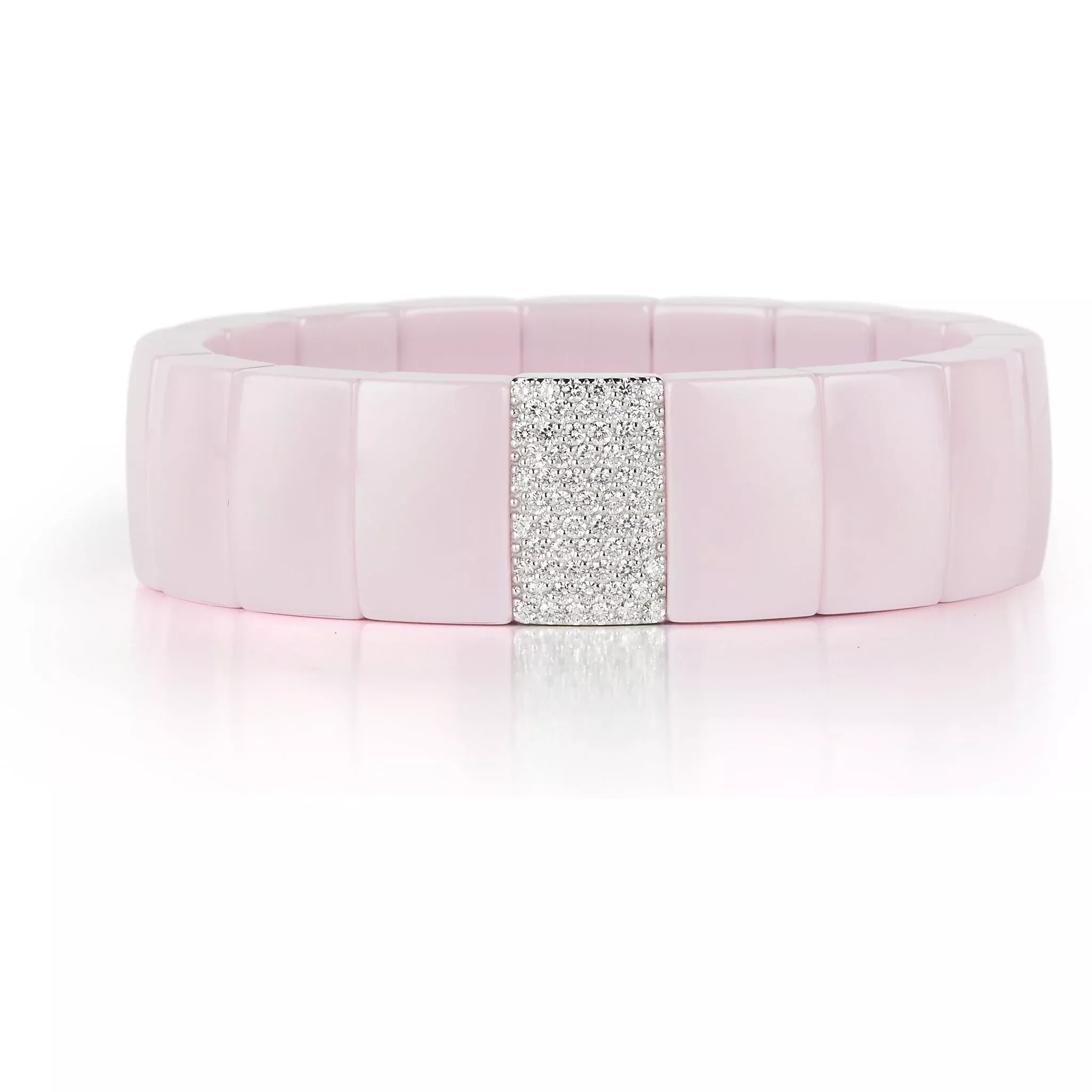 Roberto Demeglio - Rectangular Pink Ceramic Stretch Bracelet With 1 Diamond Station in 18K White Gold
