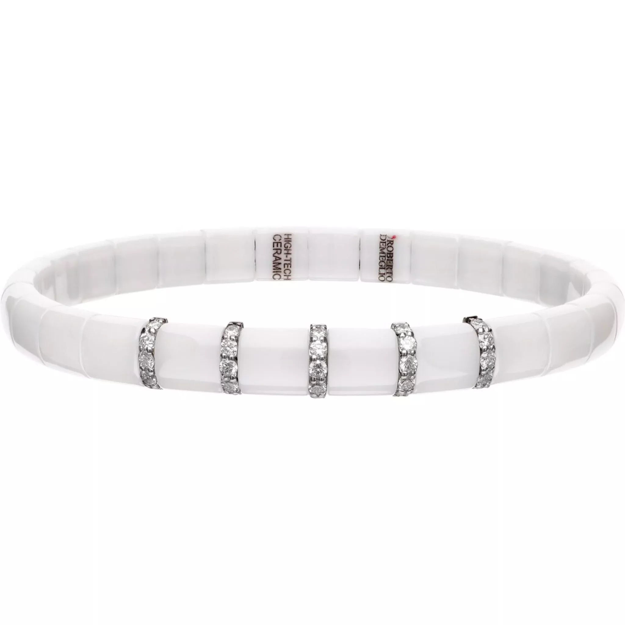 Roberto Demeglio - White Ceramic Bracelet With 5 Diamond Bars in 18K White Gold