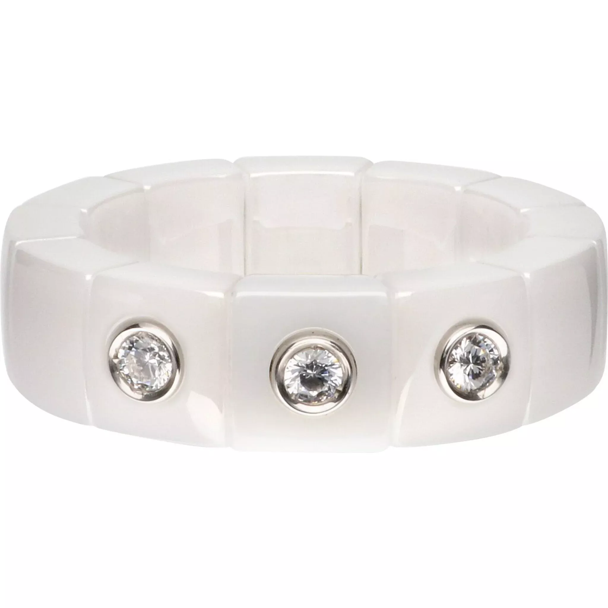 Roberto Demeglio - White Ceramic Ring With 3 Bezel Diamonds in 18K White Gold