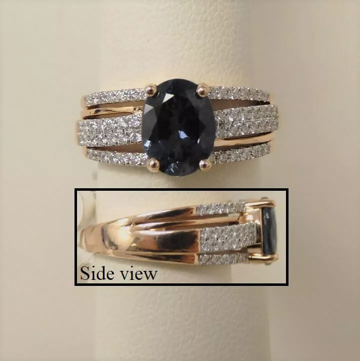 Rose Gold Oval Gray Spinel & Diamond Two-Tone Ring 14K