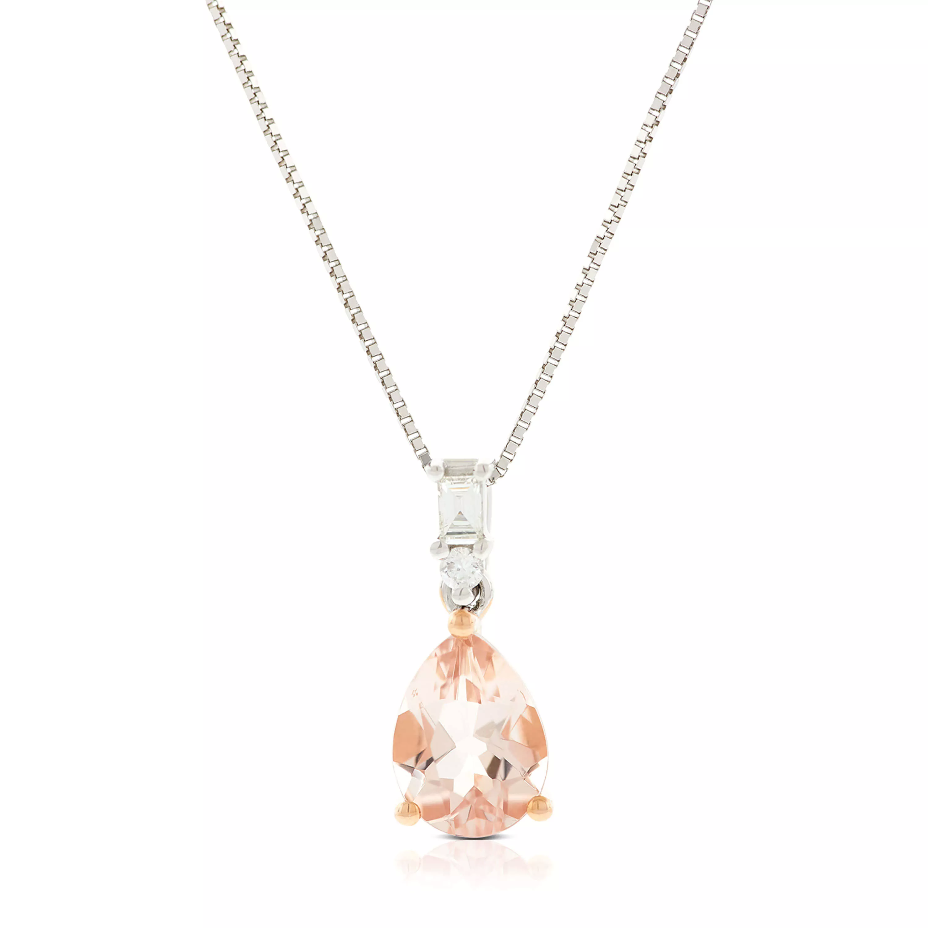 Rose Gold Pear Morganite & Diamond Two-Tone Necklace 14K