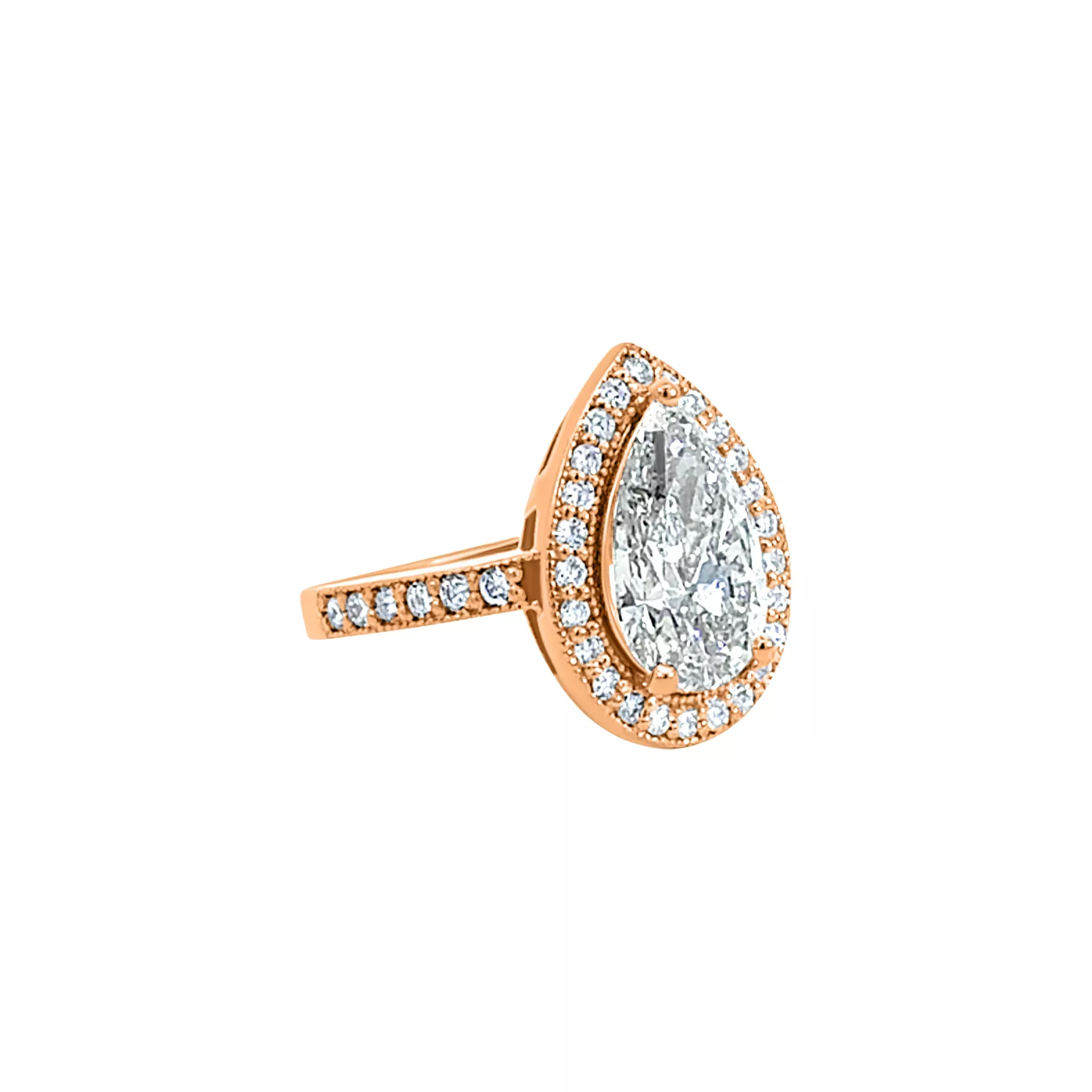 Rose Gold Pear-Shaped Halo Diamond Ring