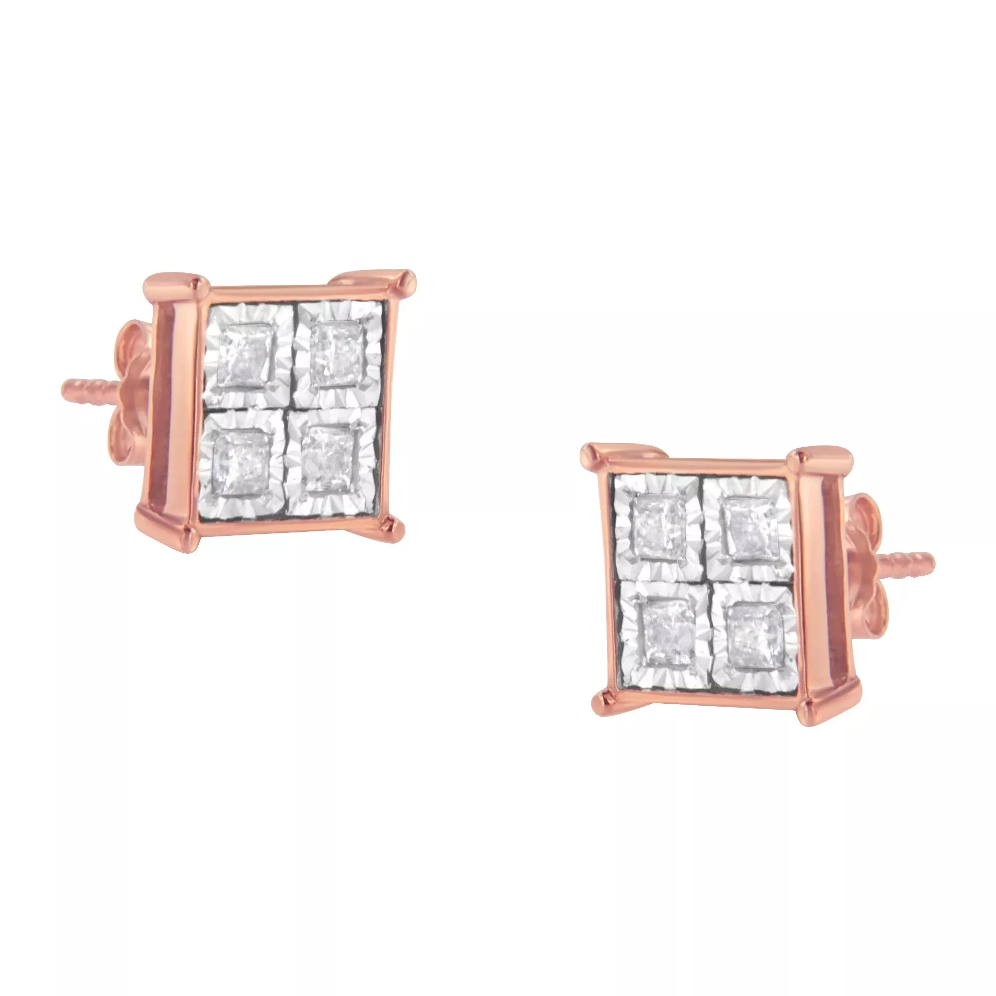 Rose Gold Plated Sterling Silver Diamond Composite Stud Earrings (3/4 cttw, J-K Color, I1-I2 Clarity)