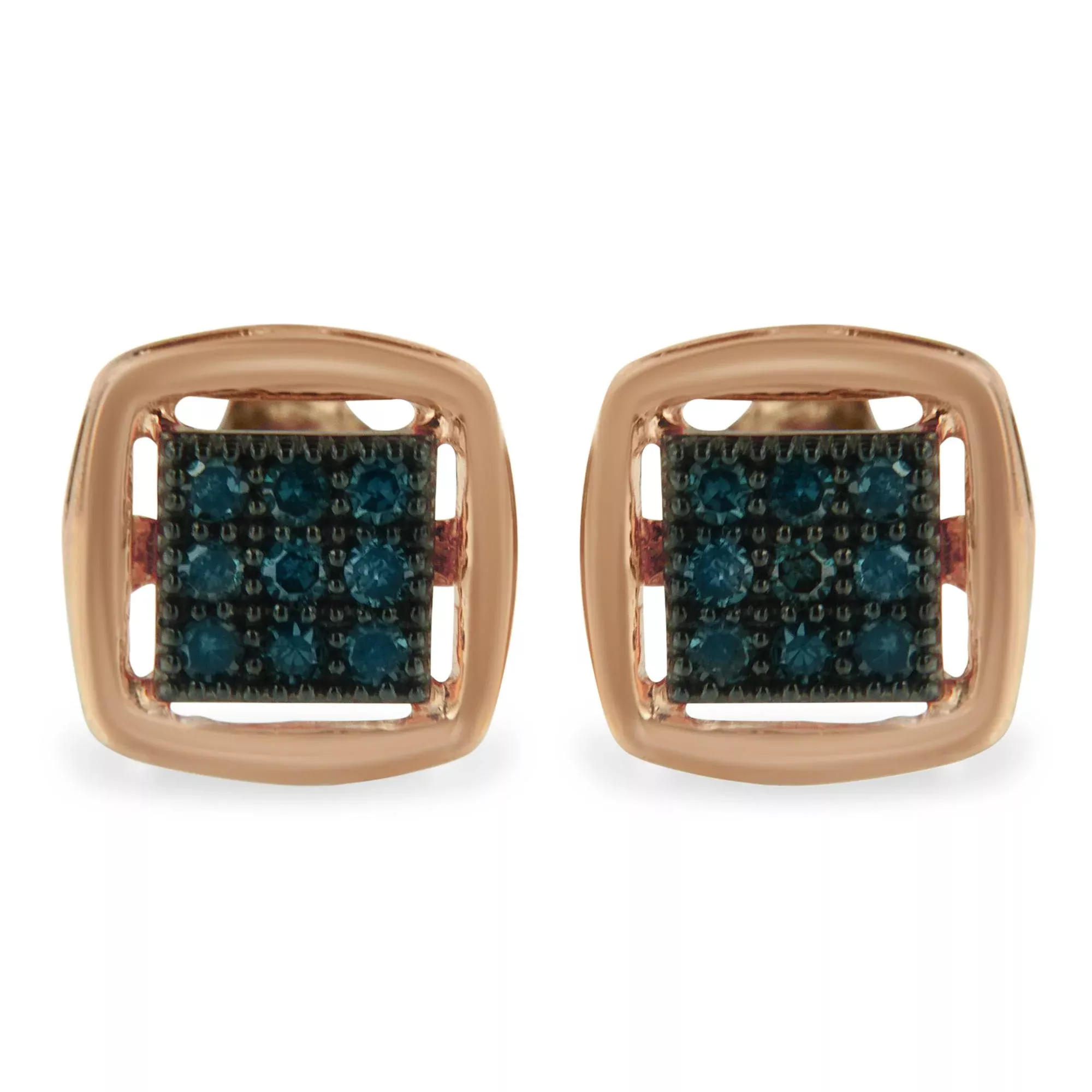 Rose Plated Sterling Silver Rose Cut Treated Diamond Stud Earring (0.25 cttw, Blue Color, I2-I3 Clarity)