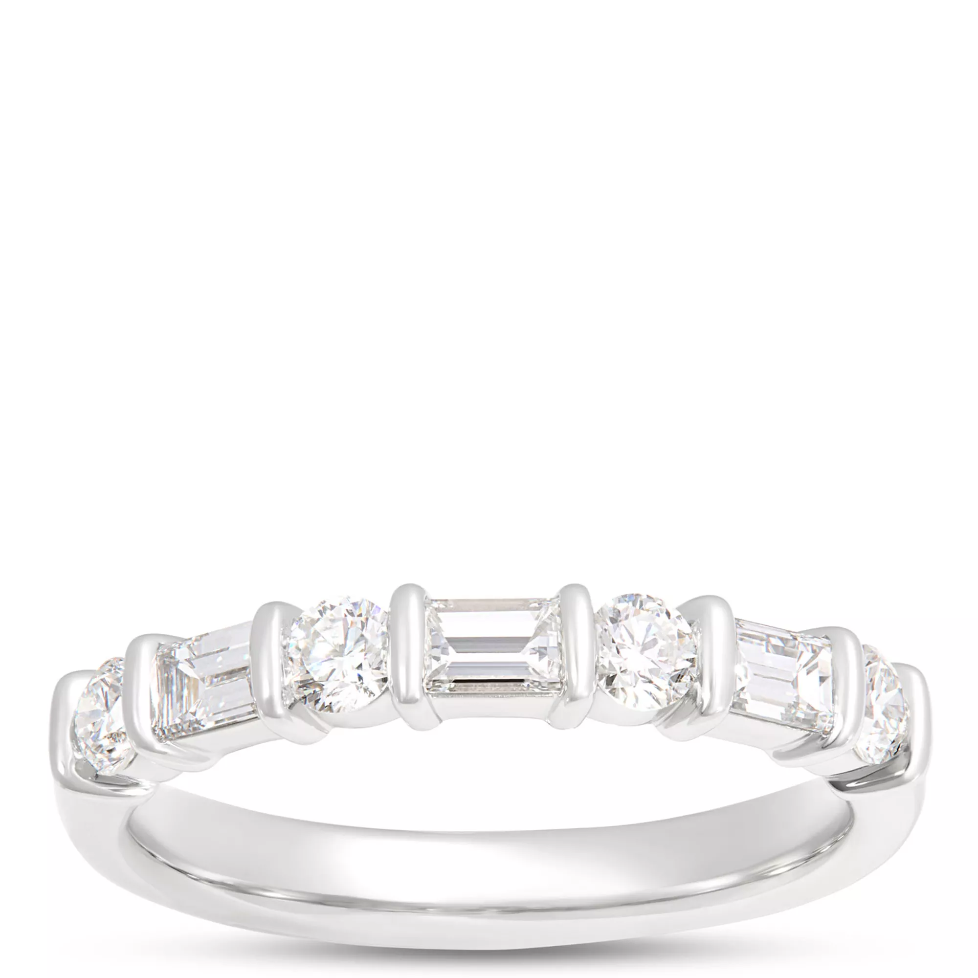 Round and Baguette Diamond Ring, ¾ Total Carat Weight, Platinum