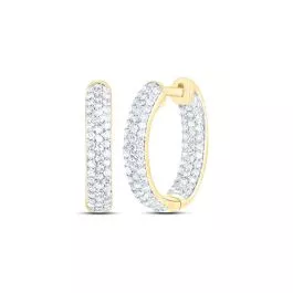 Round Diamond Inside Out Hoop Earrings 10K Yellow Gold