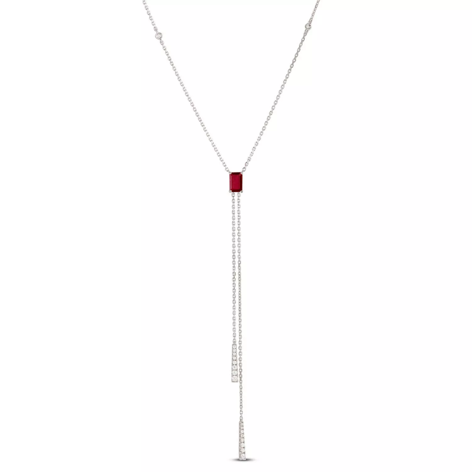 Ruby & Diamond Stationary Lariat Necklace 14K